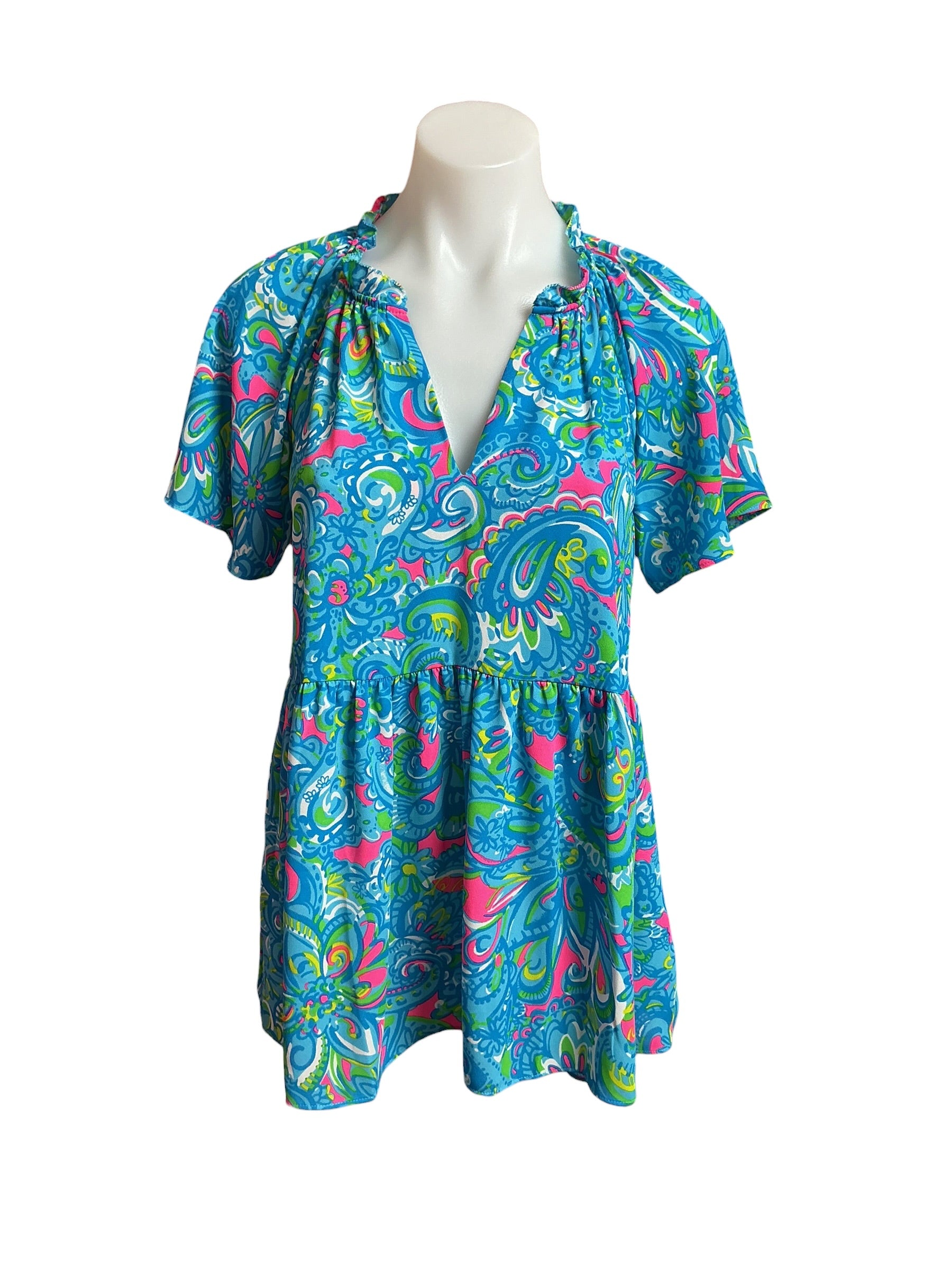 Lilly Pulitzer NWT Zadie Short Sleeve Top Seabreeze Blue Hey Gull Friend - Size S