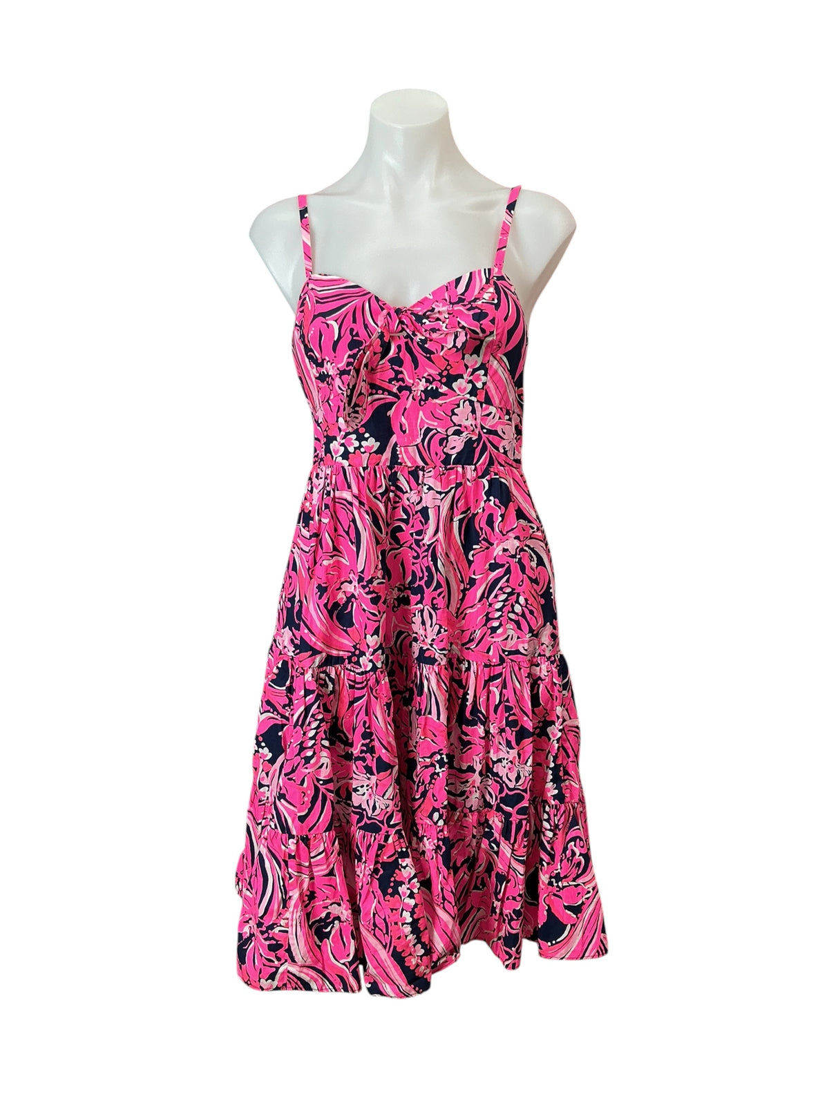 Lilly Pulitzer Adalia Tiered Dress Low Tide Navy Flirty Fins and Feathers - Size 2