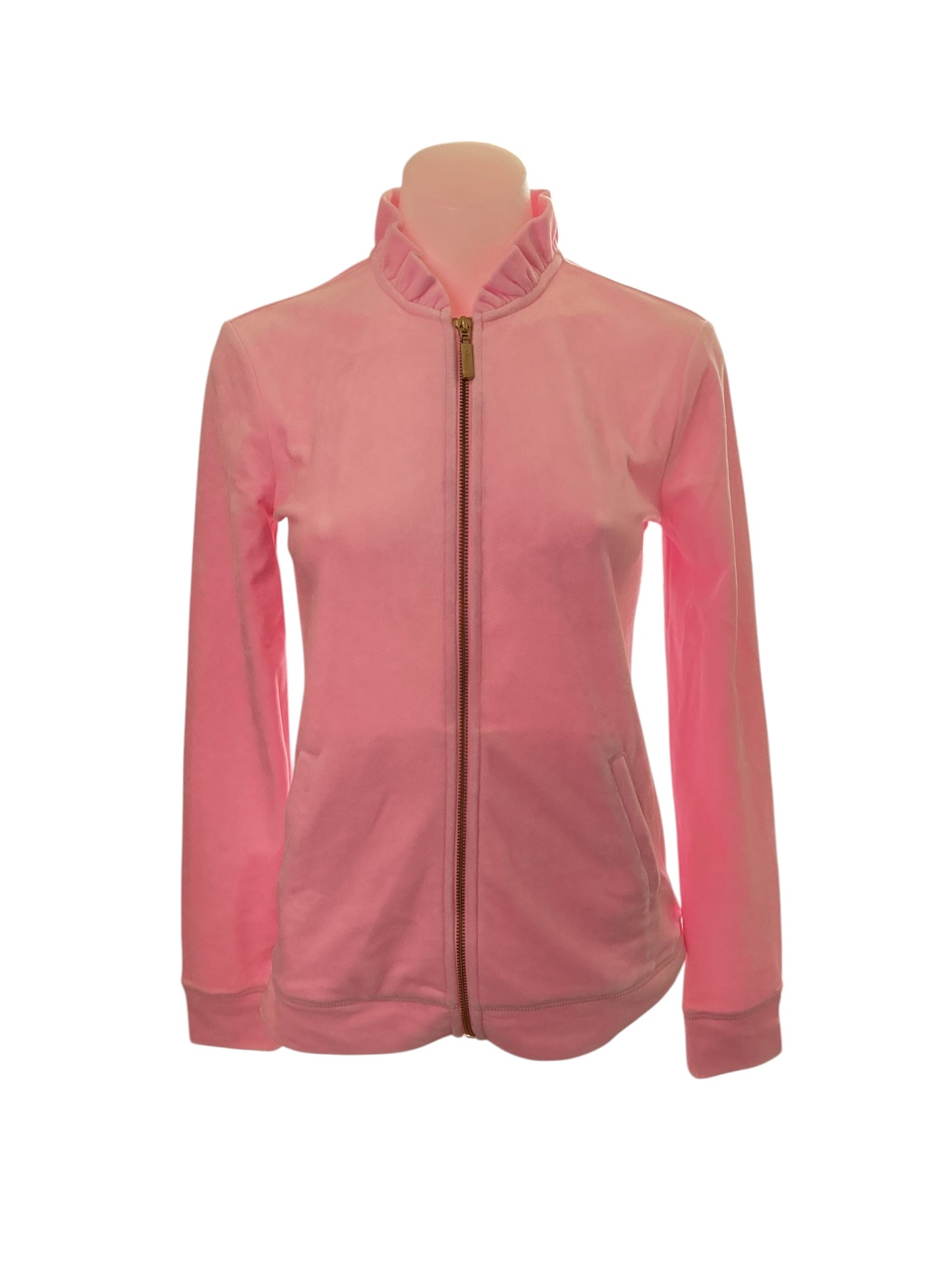 Lilly Pulitzer NWT Jayla Velour Ruffle Zip Up - Pink Tropics - Size XS
