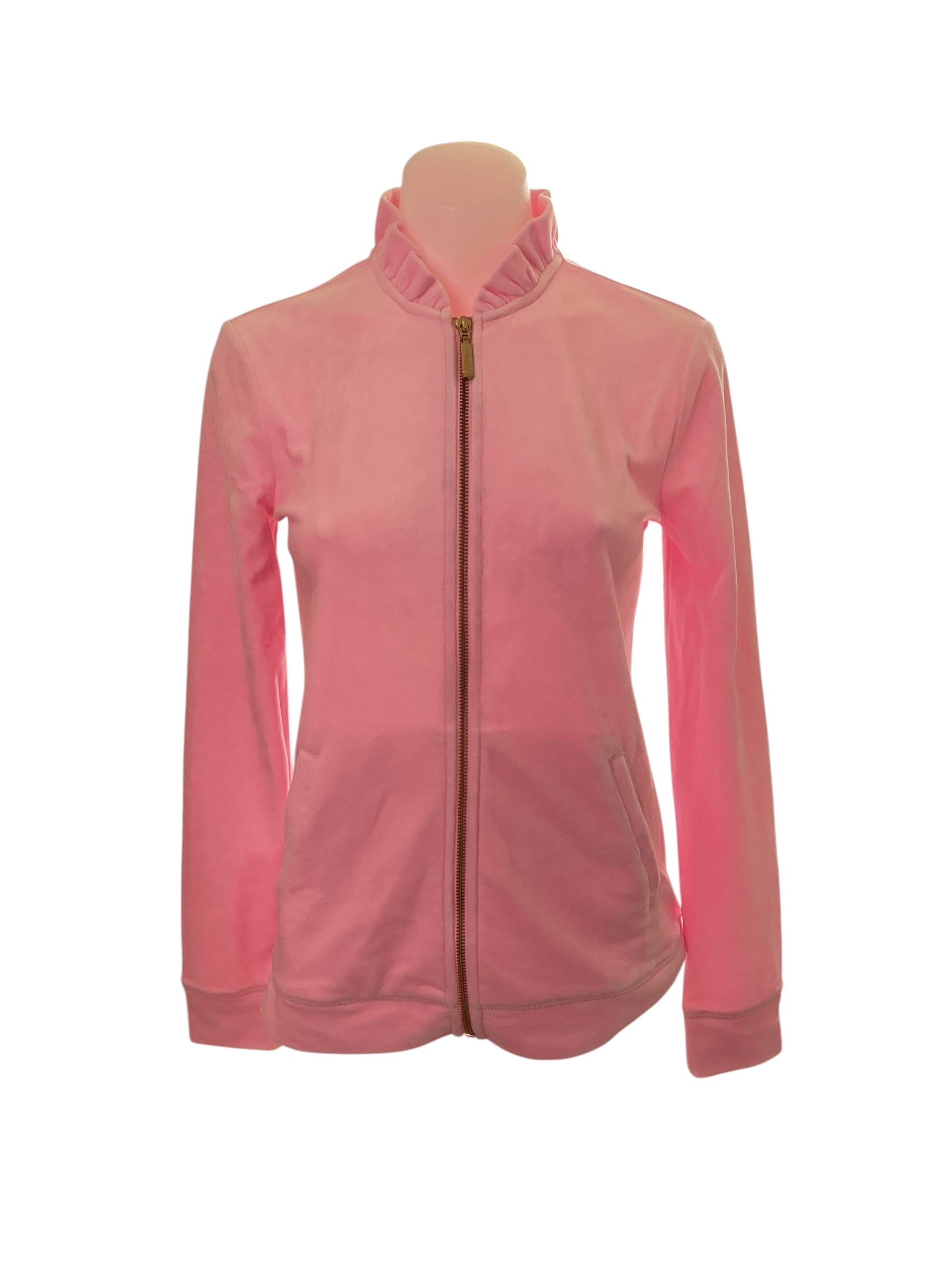 Lilly Pulitzer NWT Jayla Velour Ruffle Zip Up - Pink Tropics - Size XS