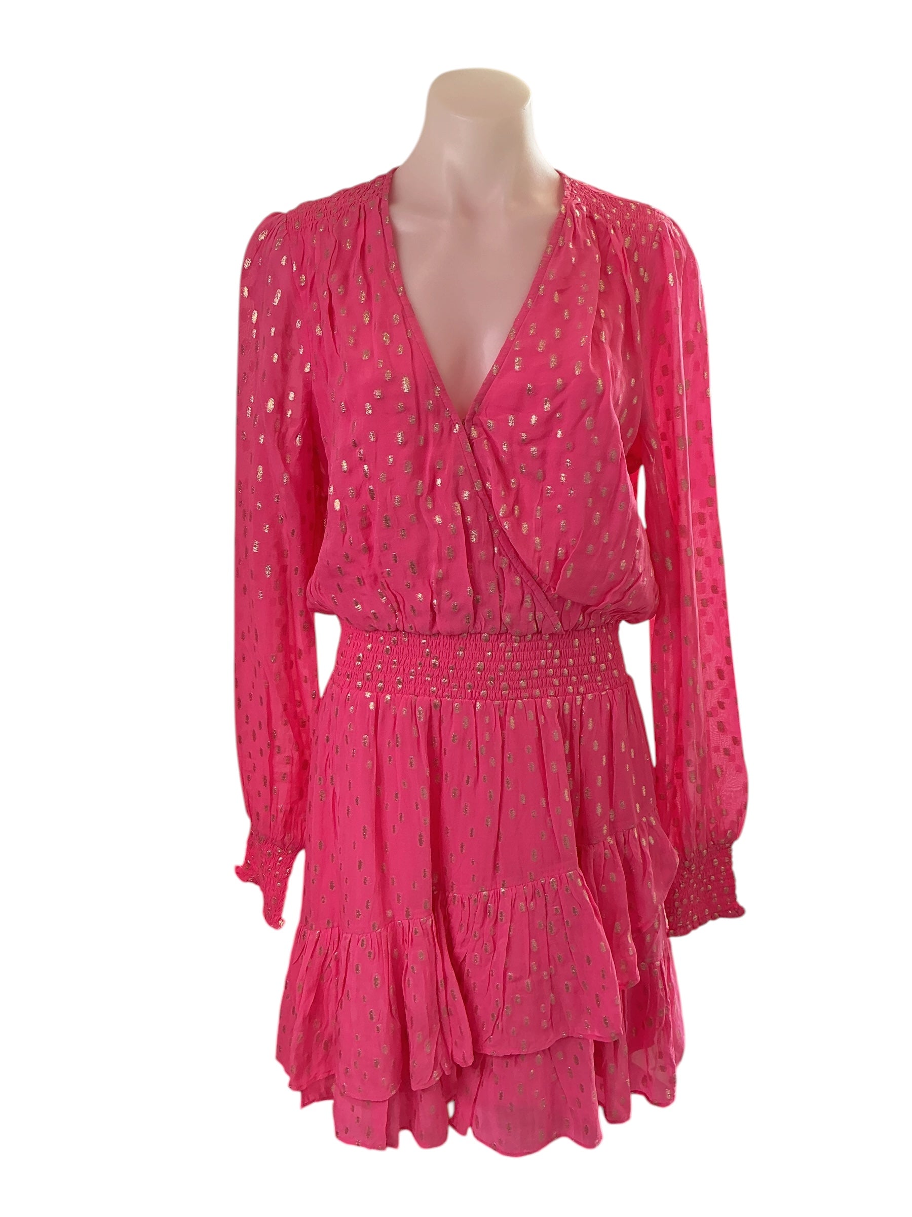 Lilly Pulitzer NWT Cristiana Long Sleeve - Aura Pink Viscose Metallic Clip - Size 10