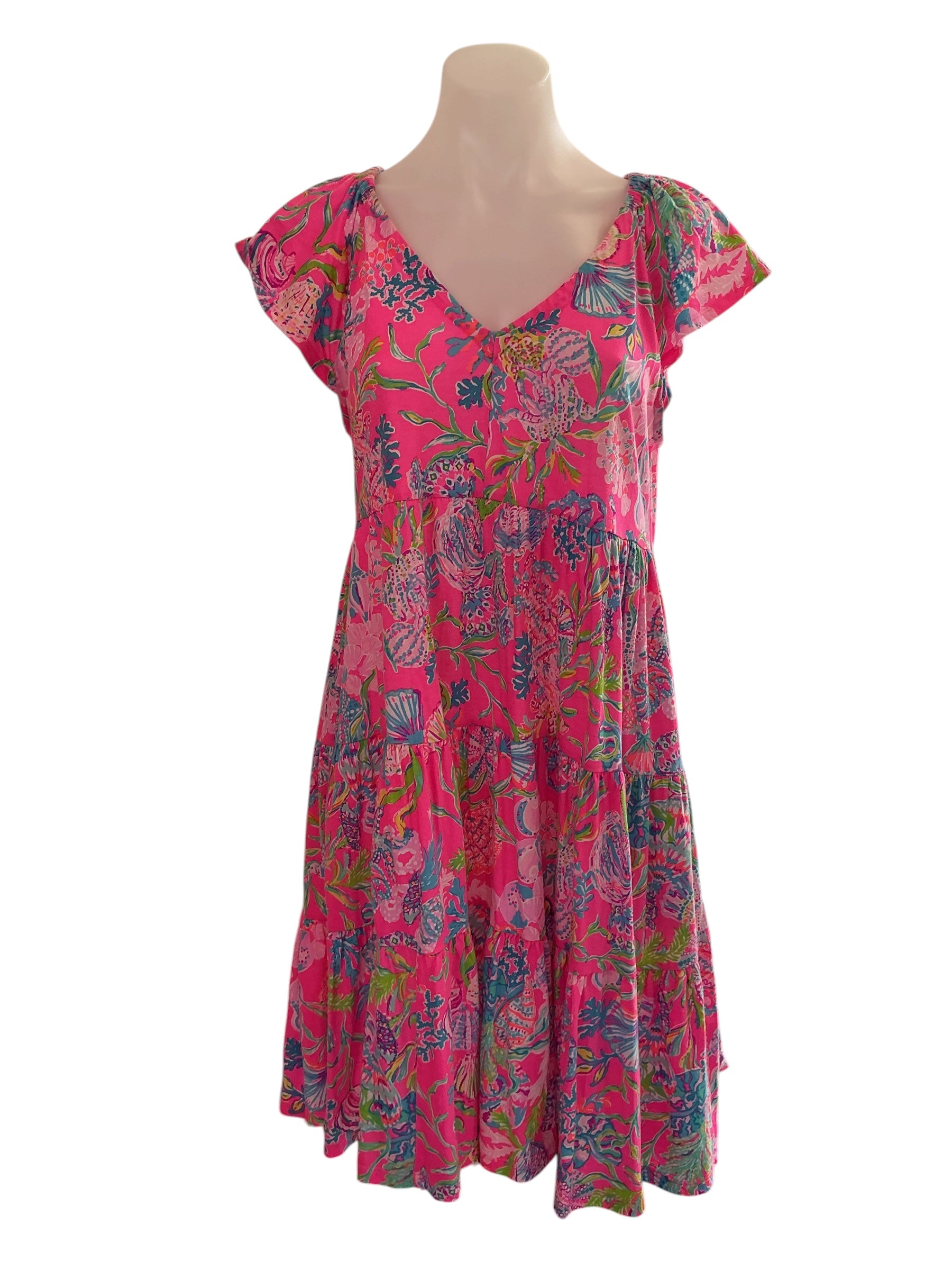 Lilly Pulitzer Golda Flutter Sleeve Dress - Pink Isle Shell Me Something Good - Size S