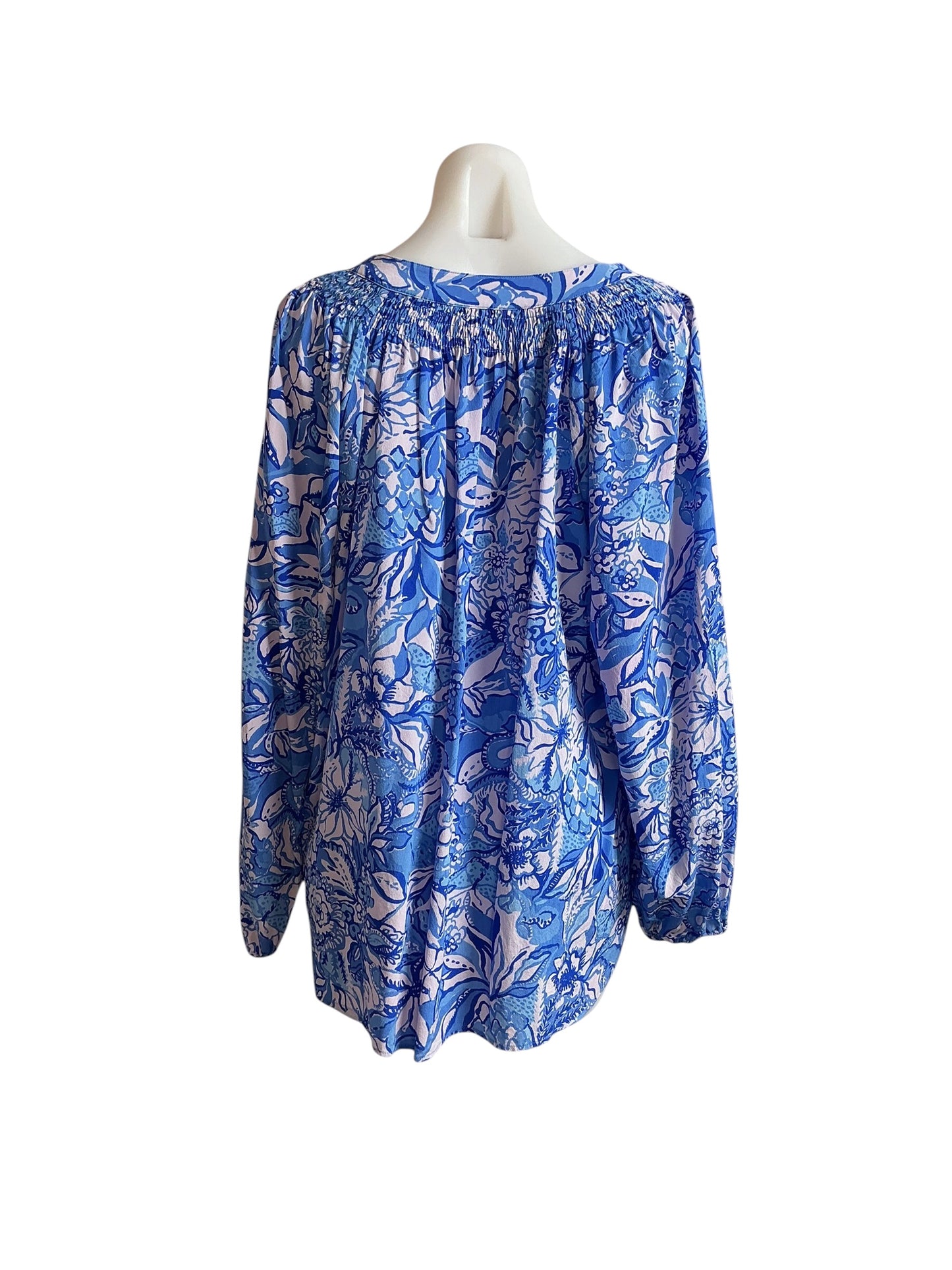 Lilly Pulitzer Elsa Silk Top Blue Tang Flocking Fabulous - Size XXL
