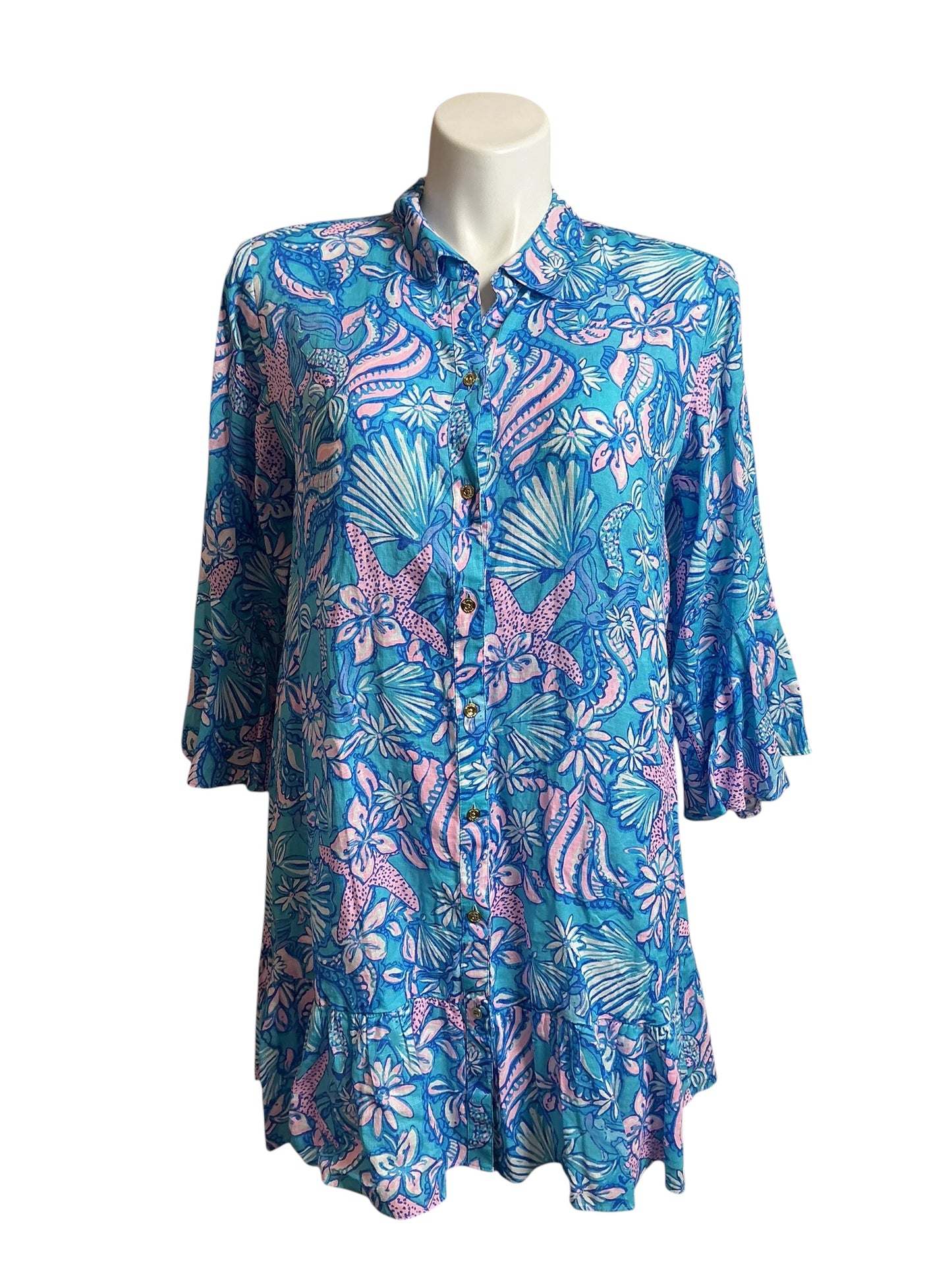 Lilly Pulitzer Linley Collared Cover-Up Amalfi Blue Sound The Sirens - Size XL