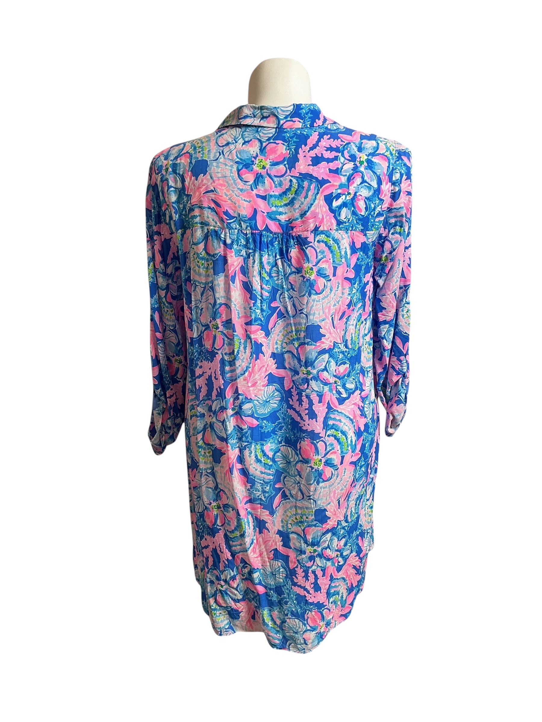 Lilly Pulitzer Natalie Shirtdress Cover-Up Blue Tang Sitting Seaside- Size XL