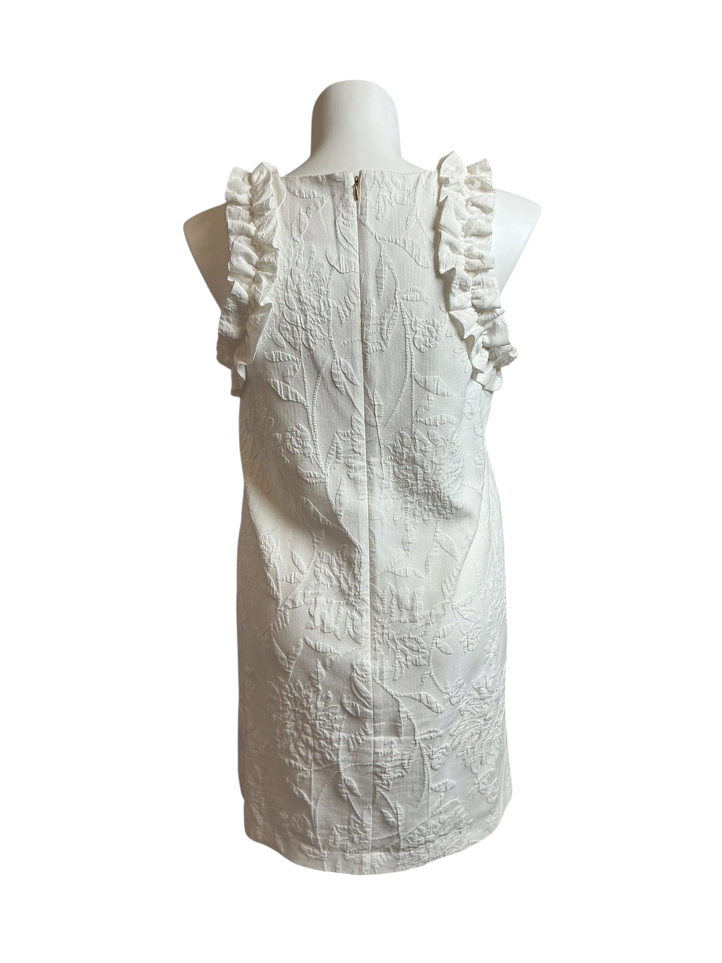 Lilly Pulitzer Kailee Stretch Ruffle Shift Dress - Resort White Caliente Pucker Jacquard - Size L