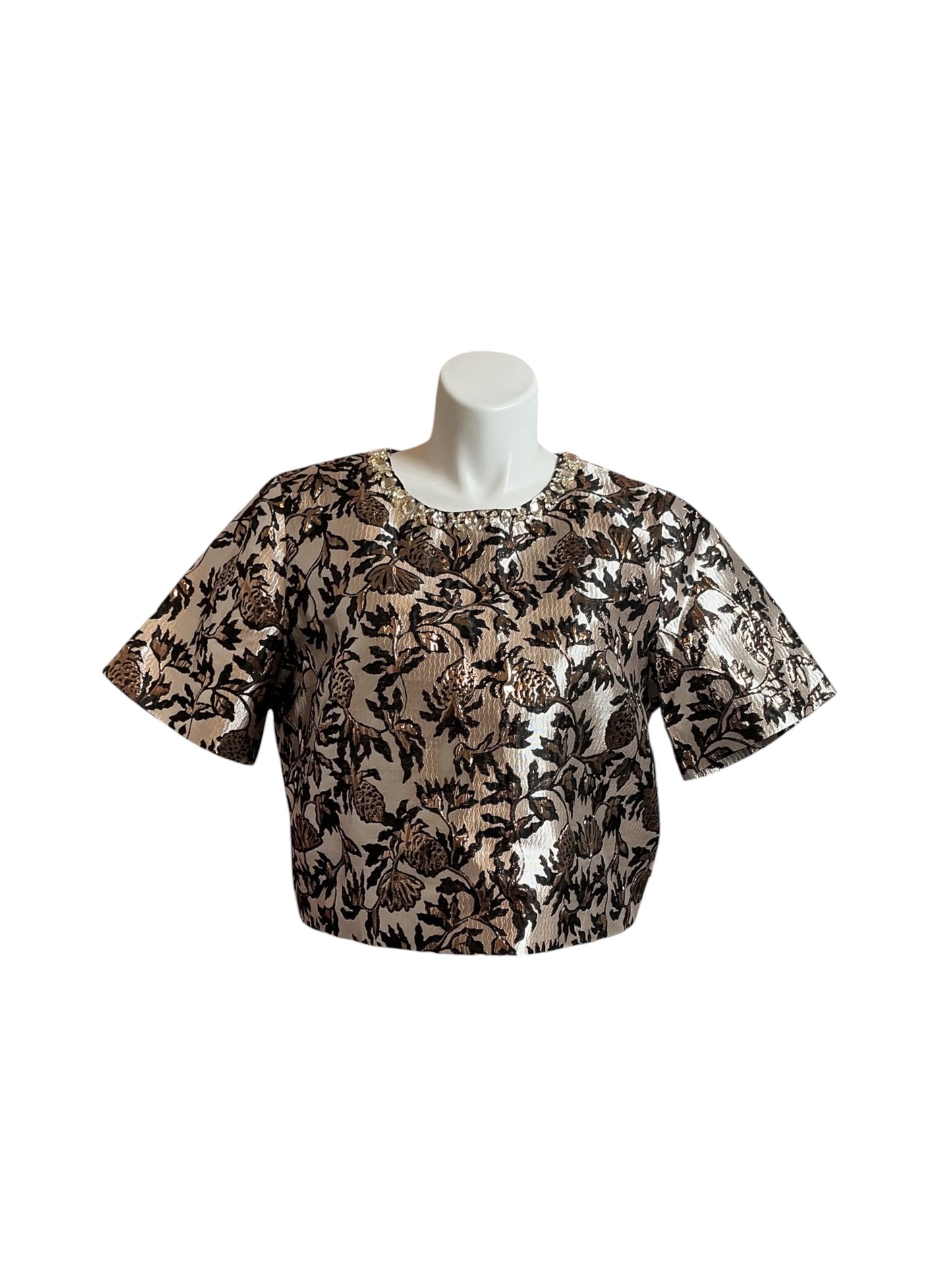 Lilly Pulitzer NWT Folie Cropped Top Noir Pineapple Puff Metallic Jacquard - Size 16