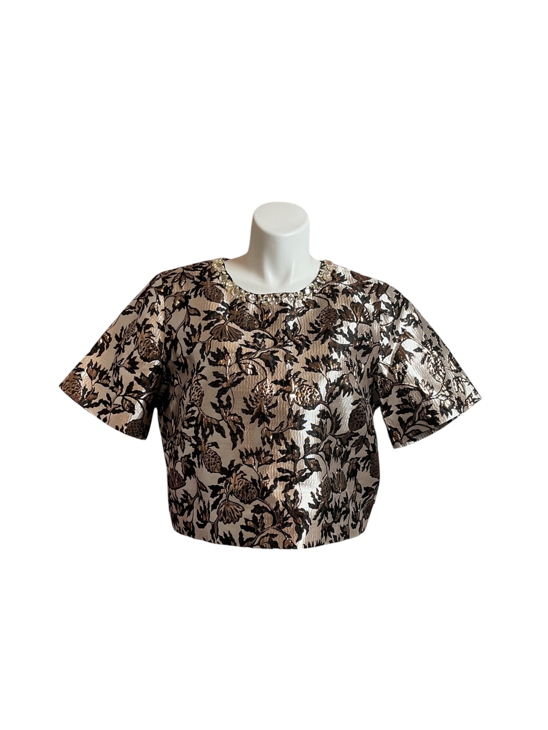 Lilly Pulitzer NWT Folie Cropped Top Noir Pineapple Puff Metallic Jacquard - Size 16
