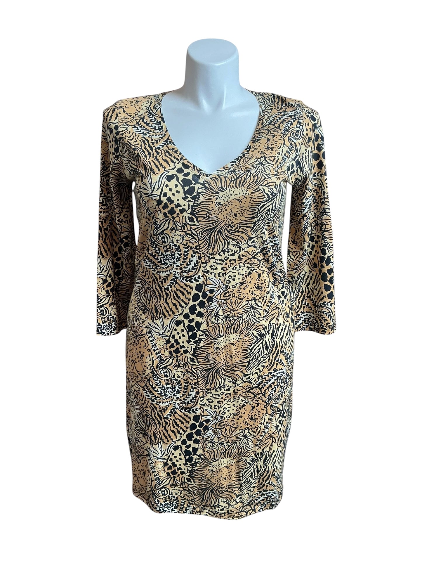 Lilly Pulitzer NWT Tessa 3/4 Sleeve V-Neck Rattan Walk On The Wild Side - Size L