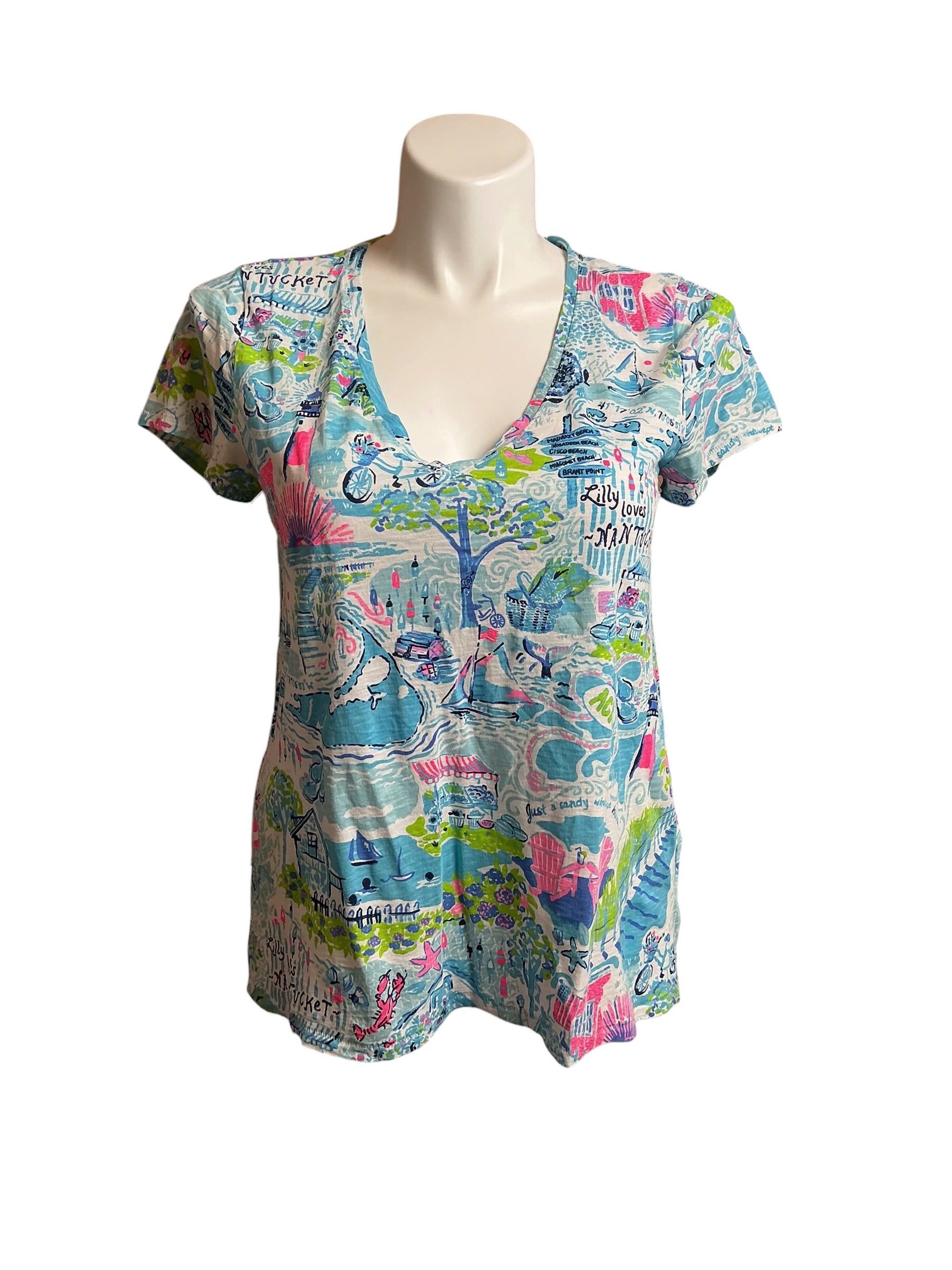 Lilly Pulitzer V-Neck Top Lilly Loves Nantucket - Size L