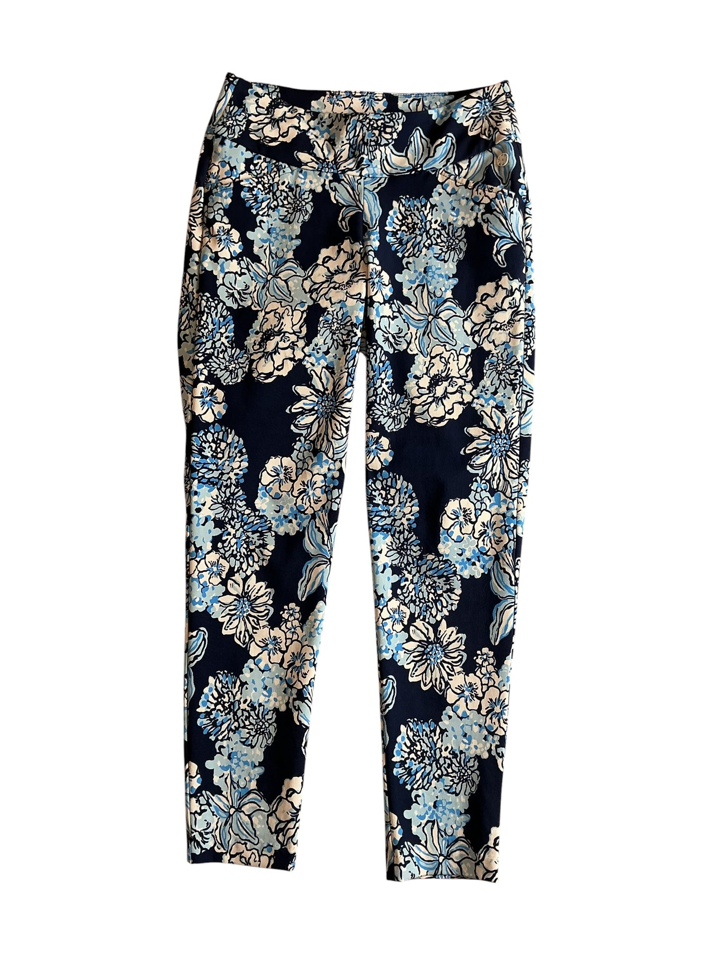 Lilly Pulitzer UPF 50+ Corso Pant Low Tide Navy Bouquet All Day - Size 4