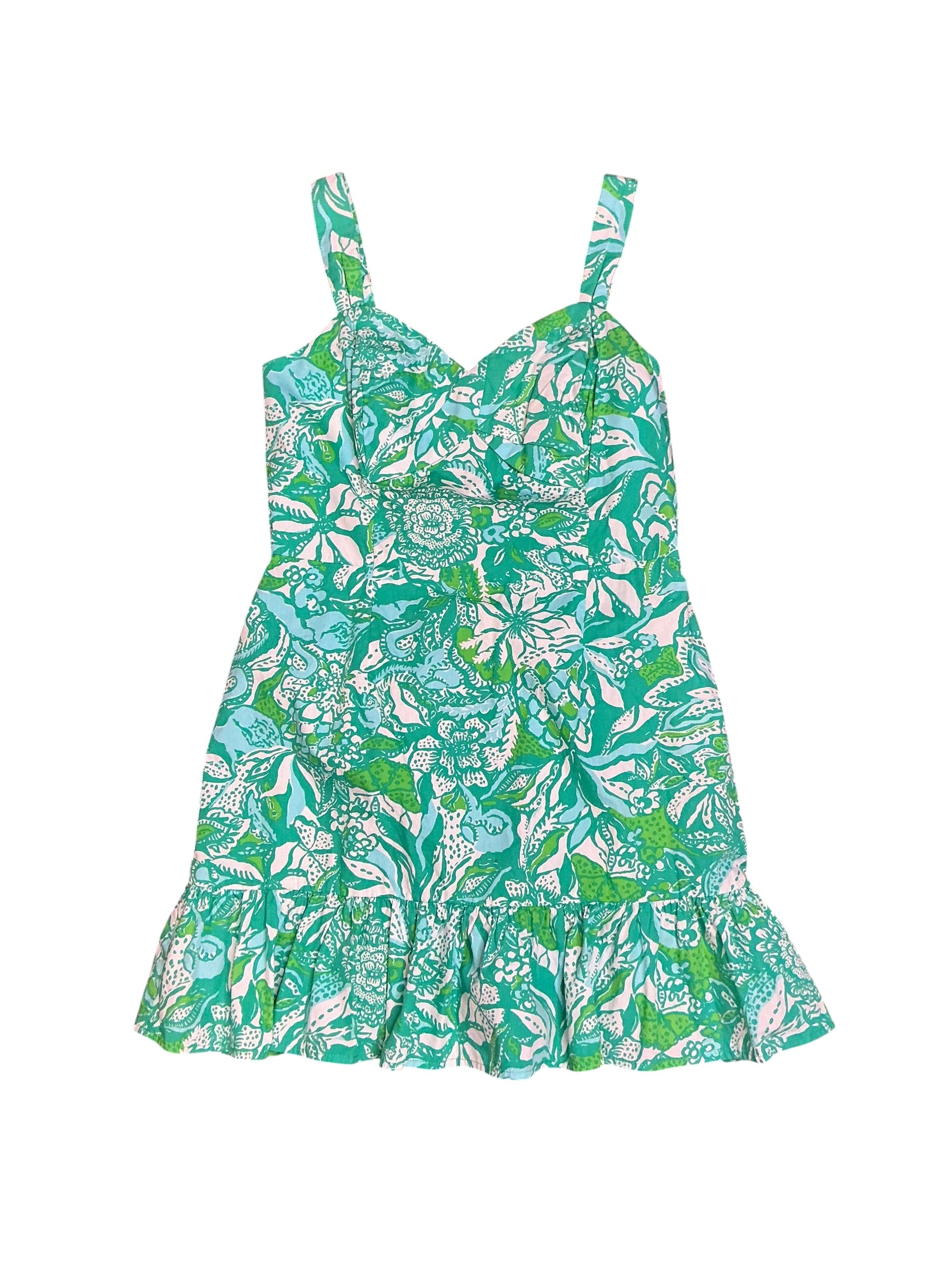 Lilly Pulitzer Rocko Cotton Romper Botanical Green Safari Sangria - Size 8