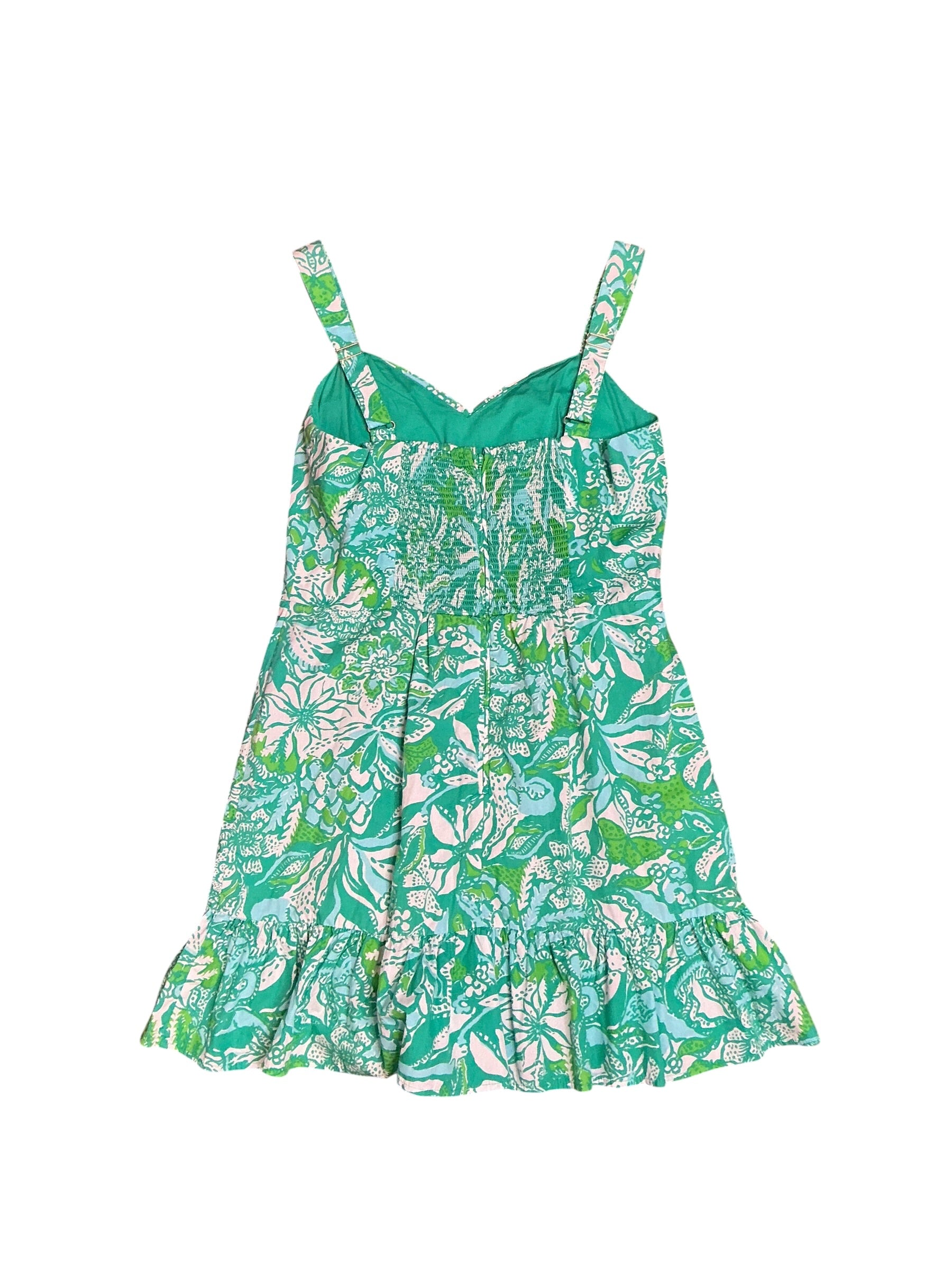 Lilly Pulitzer Rocko Cotton Romper Botanical Green Safari Sangria - Size 8