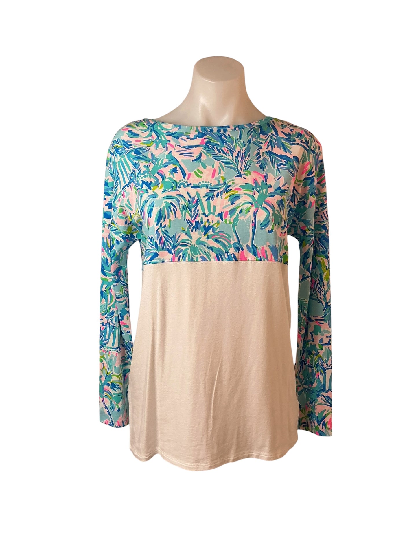 Lilly Pulitzer  Finn Long Sleeve Top - Turquoise Oasis Golden Hour Size XS