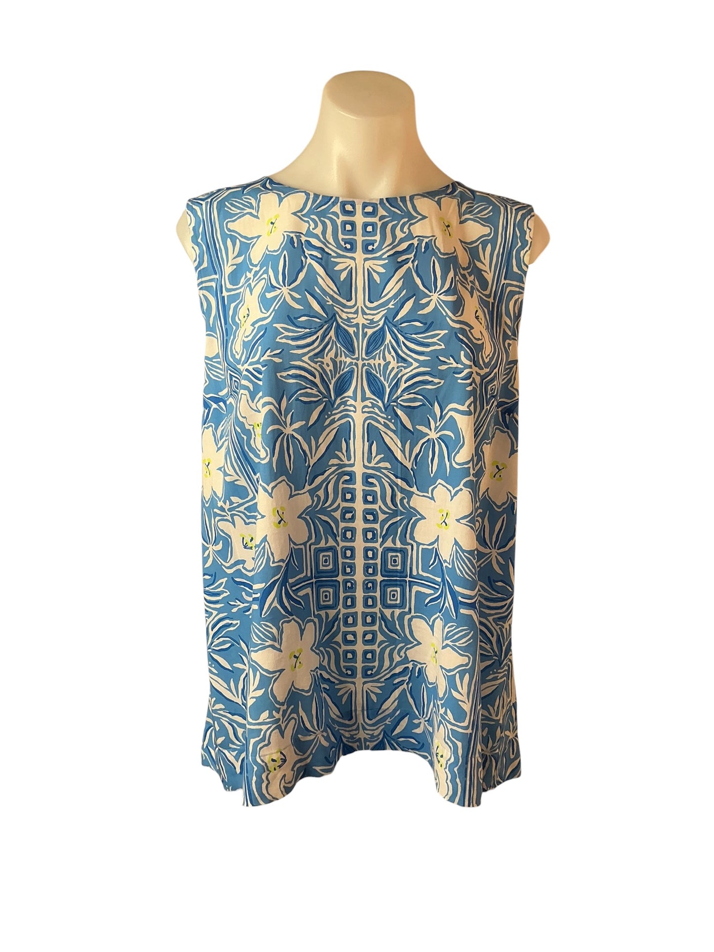 Lilly Pulitzer Iona Sleeveless Top Lunar Blue My Flutter Half Engineered - Size XL