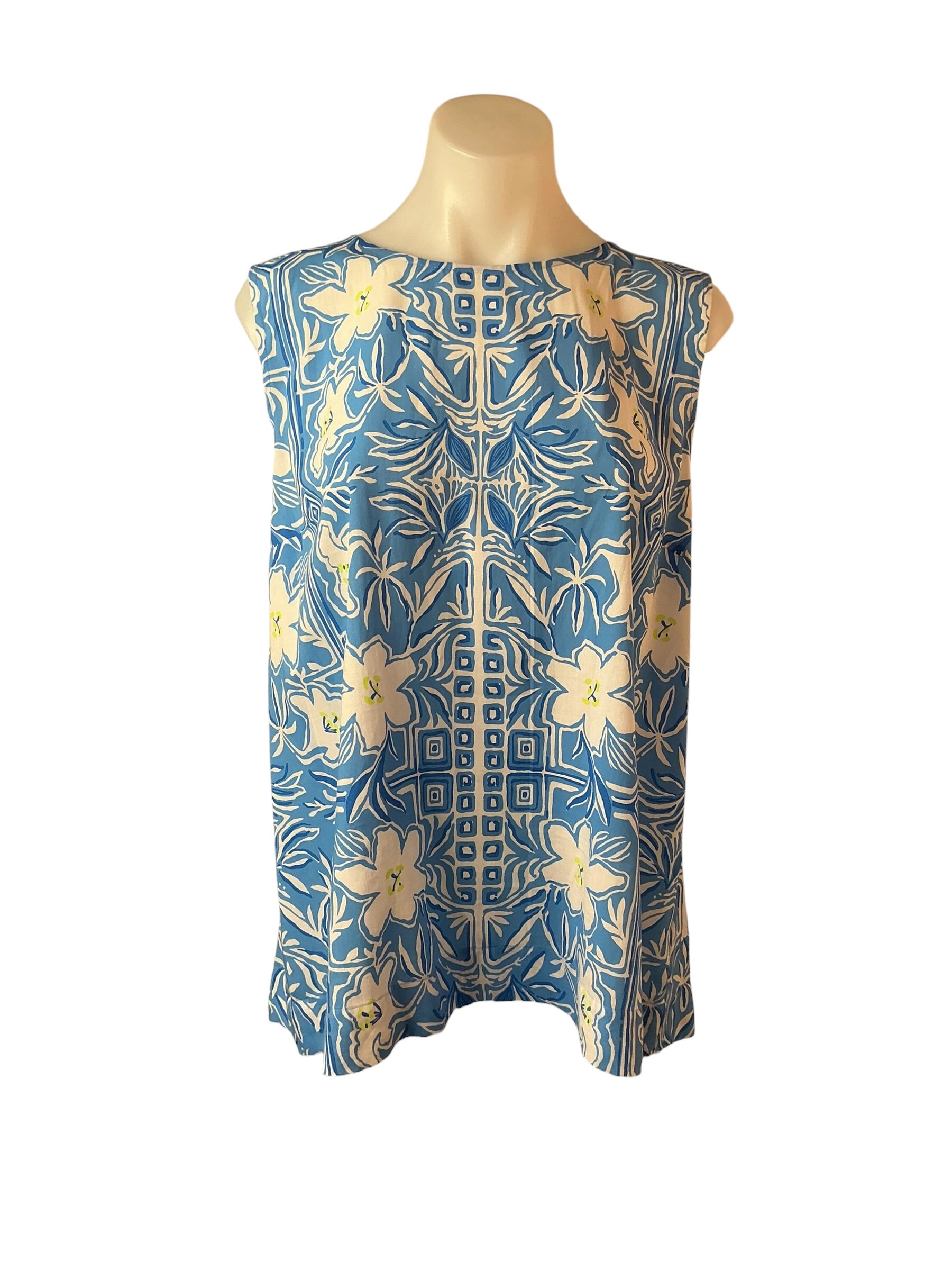Lilly Pulitzer Iona Sleeveless Top Lunar Blue My Flutter Half Engineered - Size XL