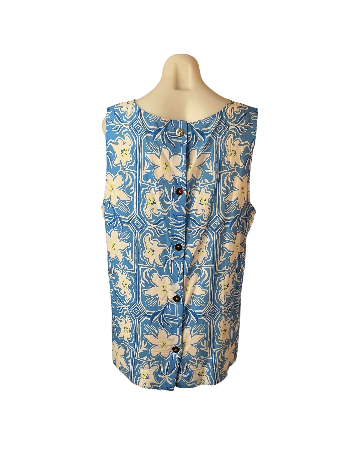 Lilly Pulitzer Iona Sleeveless Top Lunar Blue My Flutter Half Engineered - Size XL