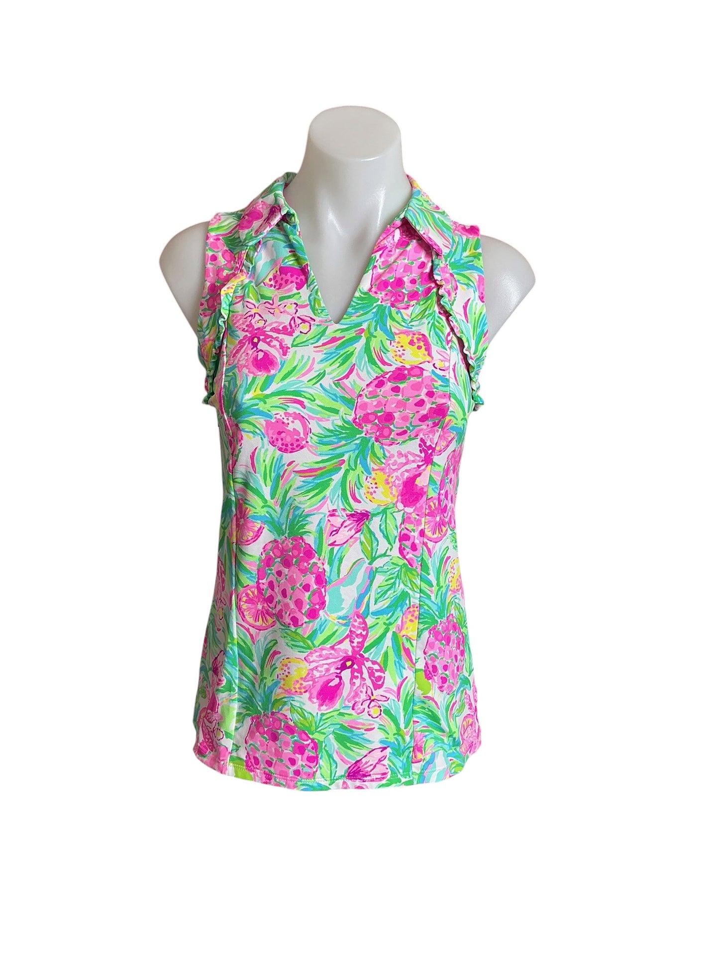 Lilly Pulitzer Martina Polo Top Pear Necessities - Size XS