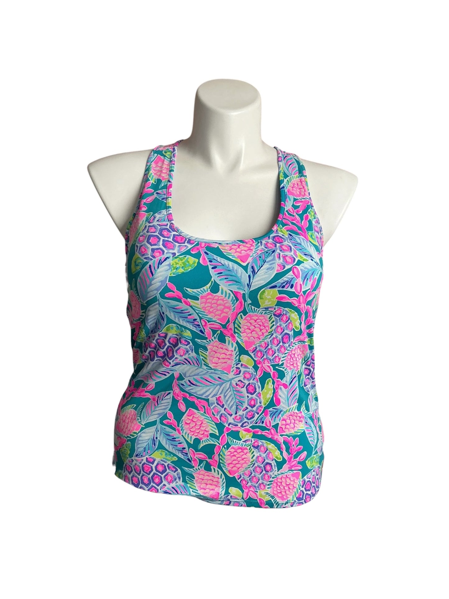 Lilly Pulitzer Luxletic Mina Bra Tank Top Maldives Green Turtle Wave - Size XL