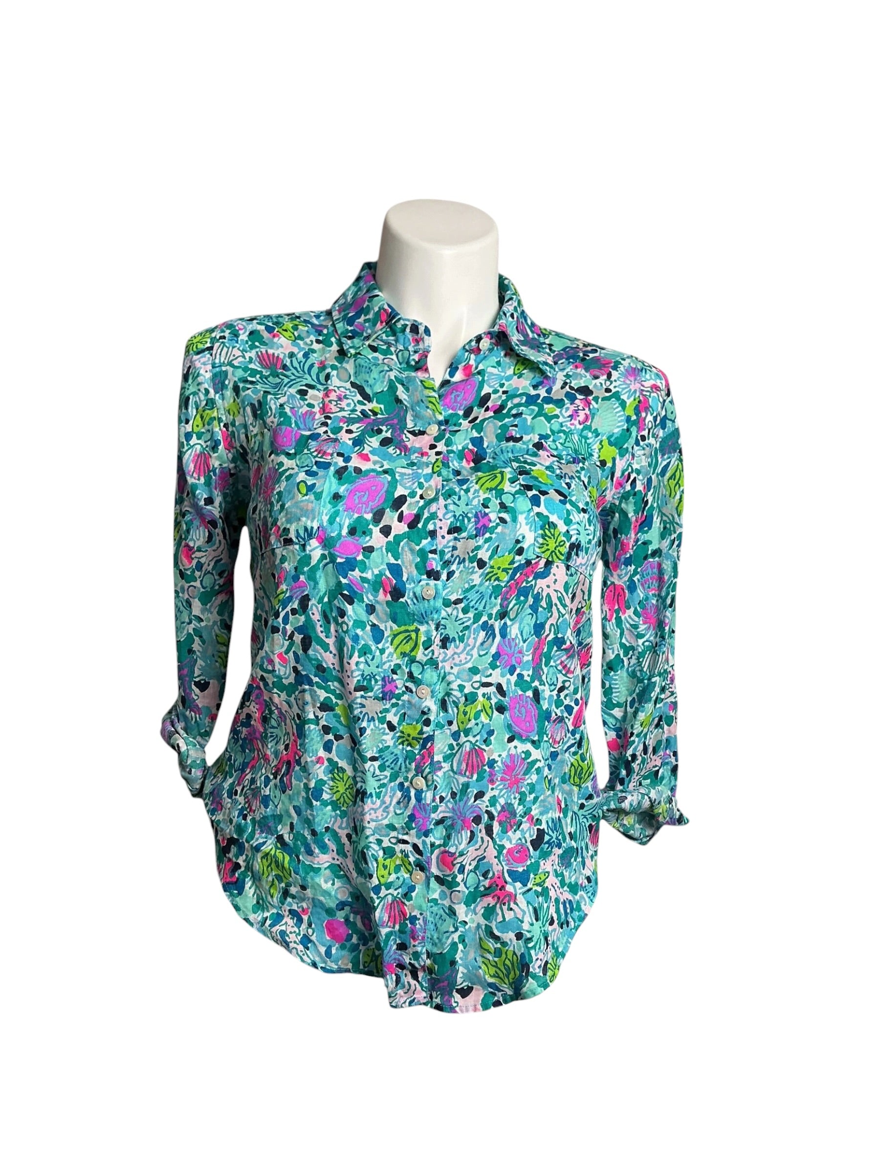 Lilly Pulitzer Sea View Button Down Top Dive Bar - Size S