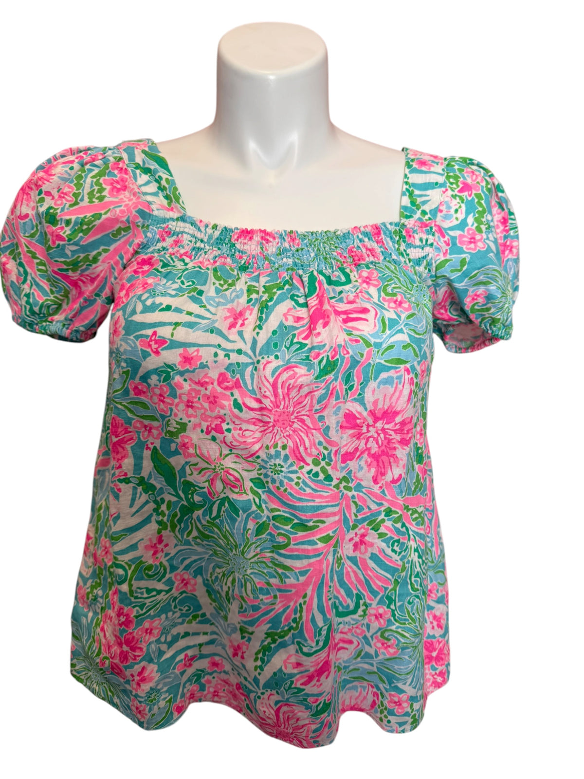 Lilly Pulitzer NWT Keating Linen Top in the Amalfi Blue Leaf It Wild - Size 4