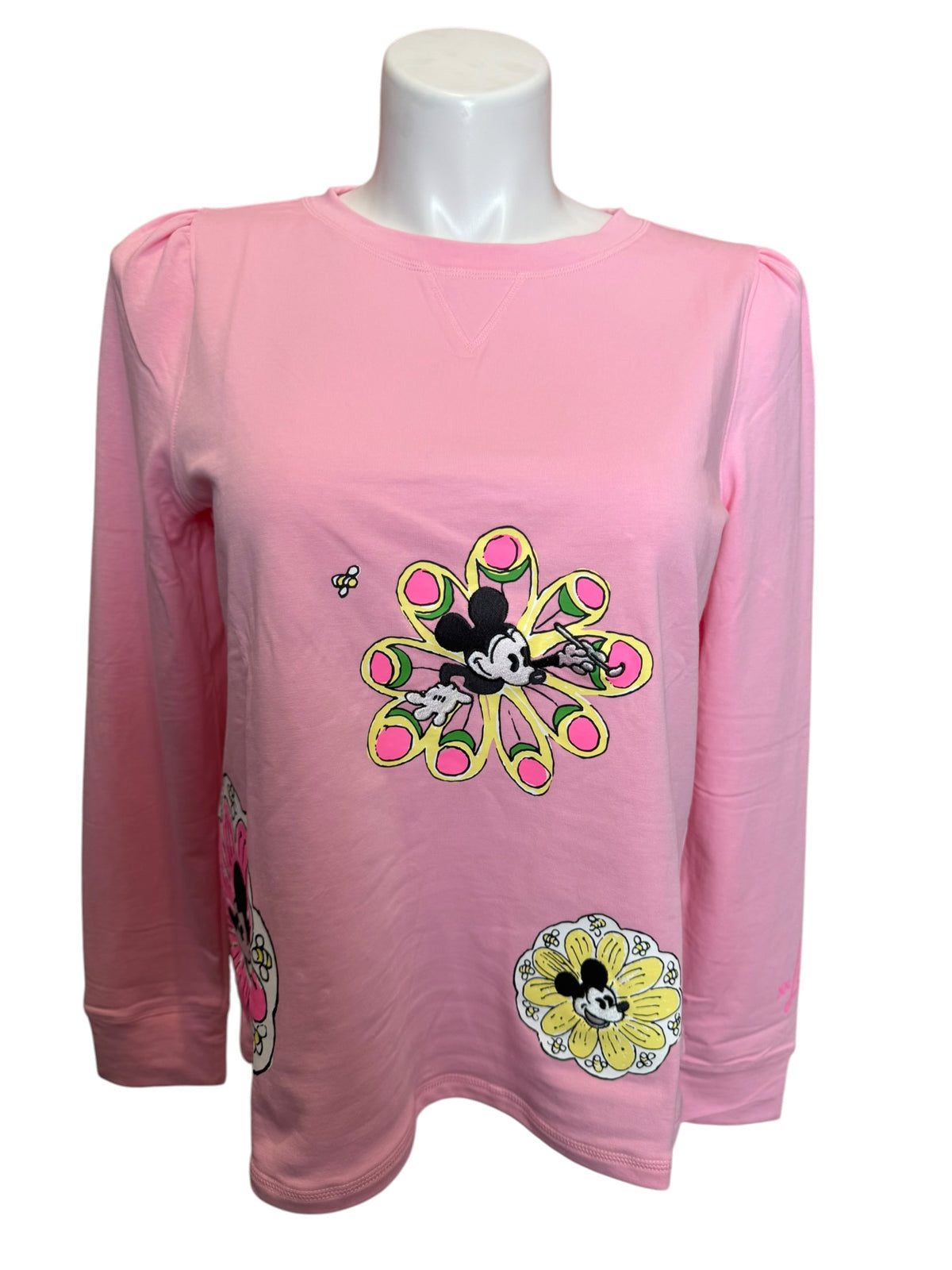 Lilly Pulitzer NWT Elmaria Puff Sleeve Sweatshirt Conch Shell Pink Throwback Disney - Size M