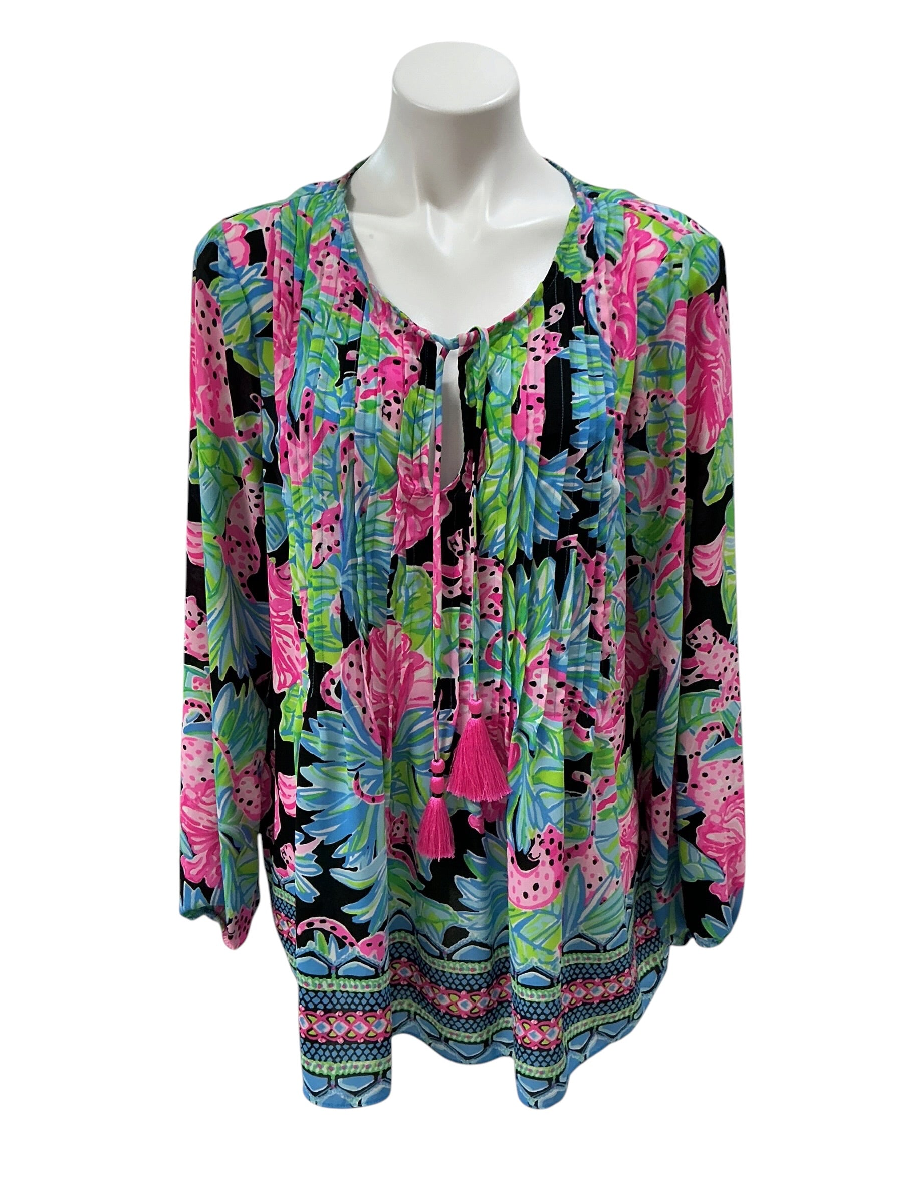 Lilly Pulitzer Marilina Long Sleeve Tunic Onyx Jaguar Jungle - Size XL