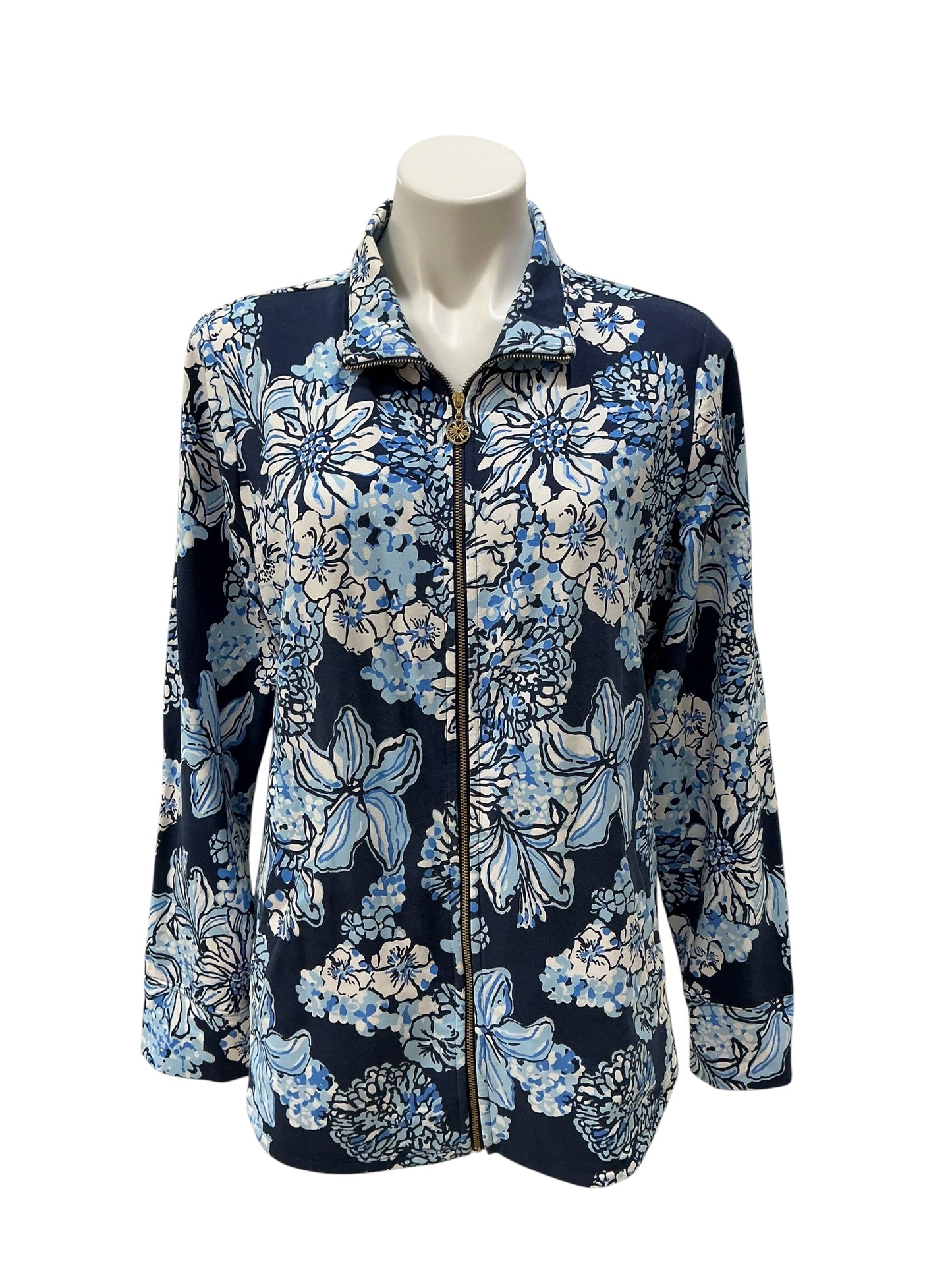 Lilly Pulitzer Leona Zip-Up Jacket Low Tide Navy Bouquet All Day - Size L