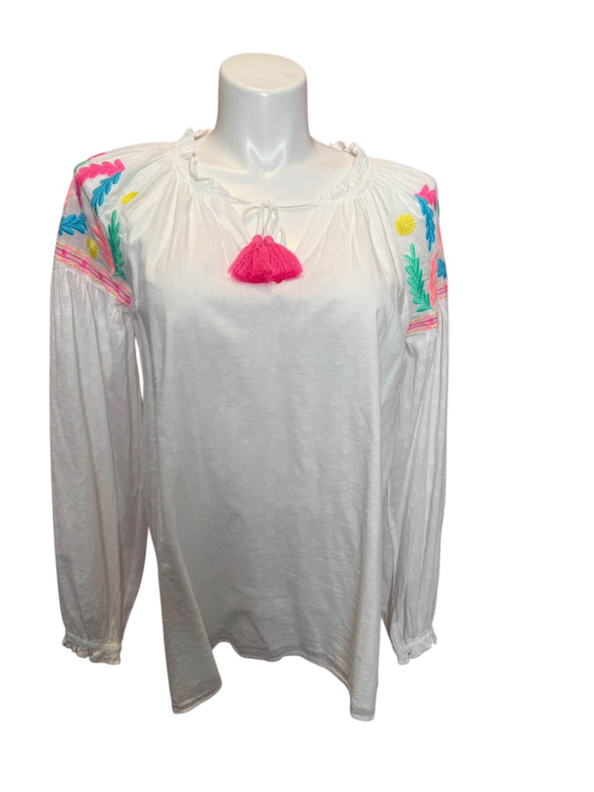 Lilly Pulitzer Florentina Peasant Top Embroidered Resort White - Size XL