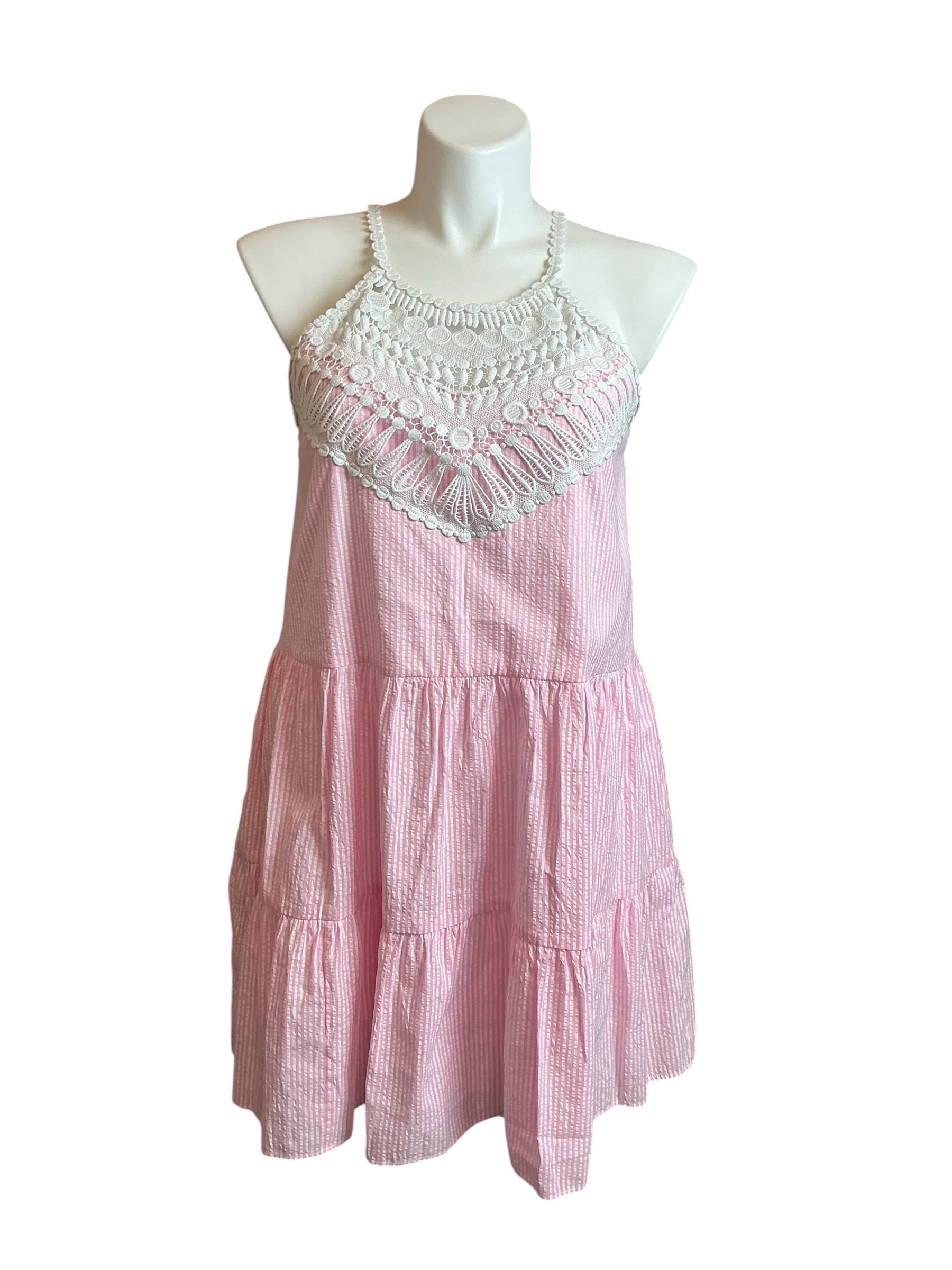 Lilly Pulitzer Britt Seersucker Striped Halter Havana Pink Seersucker Stripe Dress - Size 14
