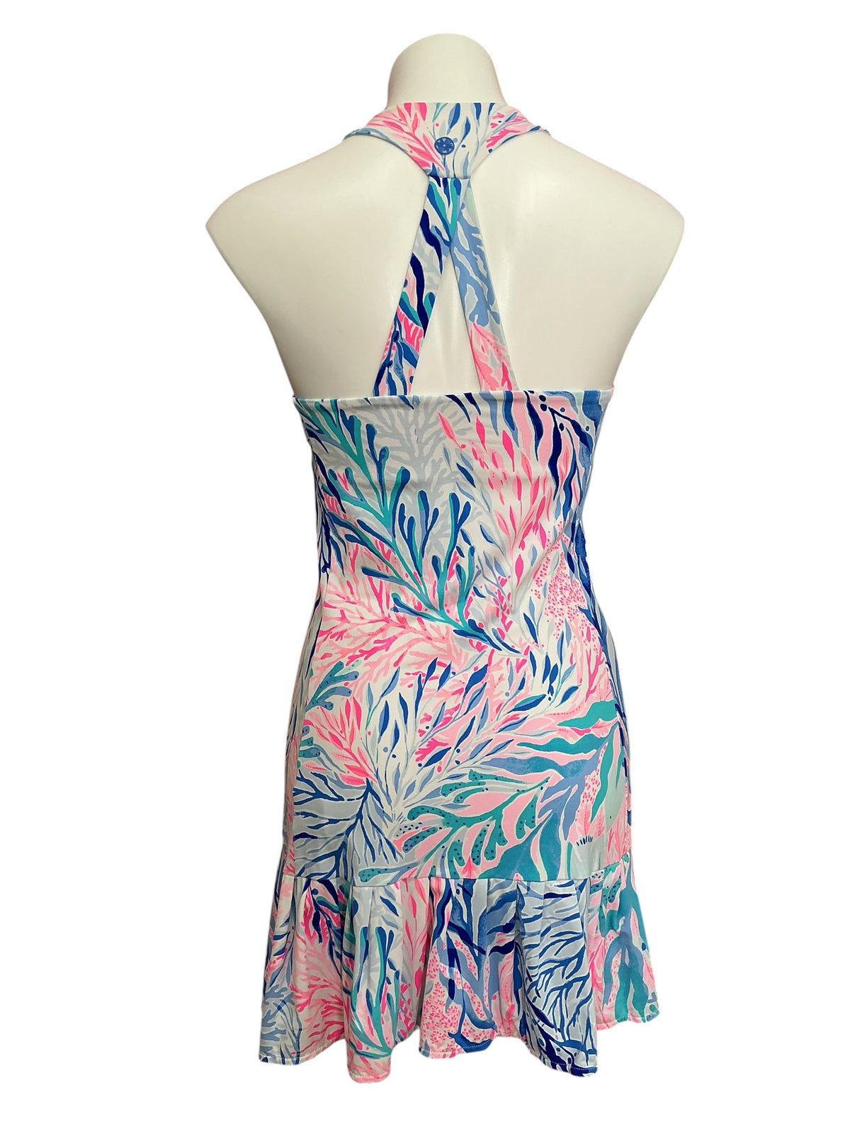 Lilly Pulitzer UPF 50+ Meryl Nylon Ace Crew Blue Tide Kaleidoscope Coral - Size S