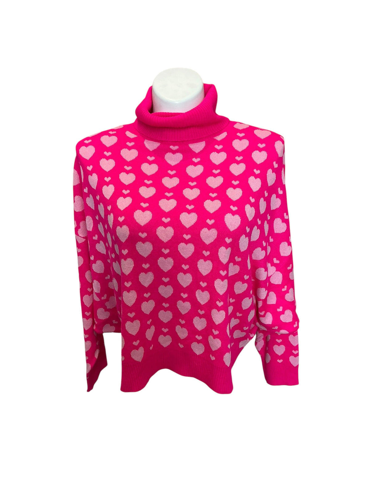 Lilly Pulitzer Liggy Cowl Neck Sweater Passion Fruit Pink Valentine Heart Jacquard - Size M