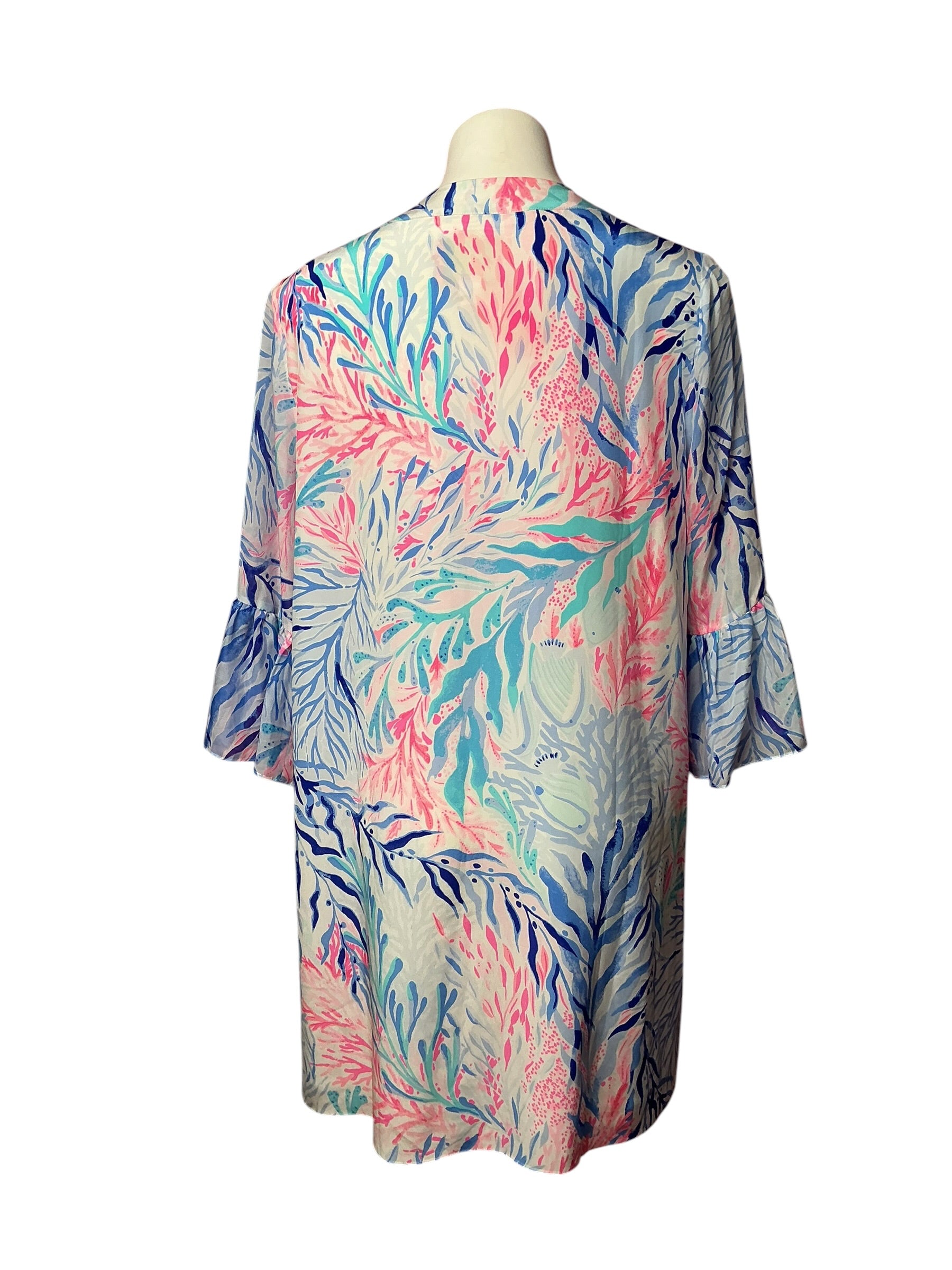 Lilly Pulitzer NWT Eleanora Silk Dress Crew Blue Tint Kaleidoscope Coral - Size L