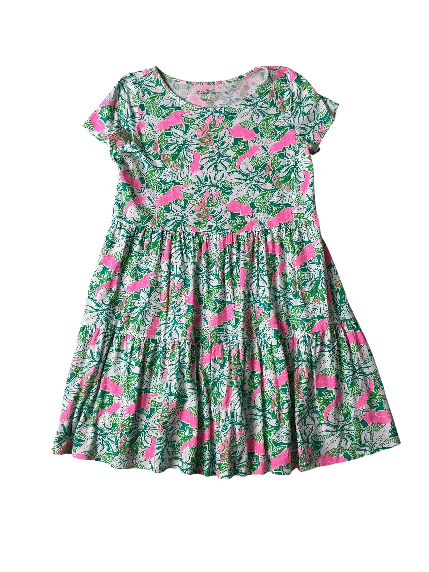 Lilly Pulitzer Girls Mini Geanna Swing Dress Botanical Green Just Wing It - Size XL 12-14