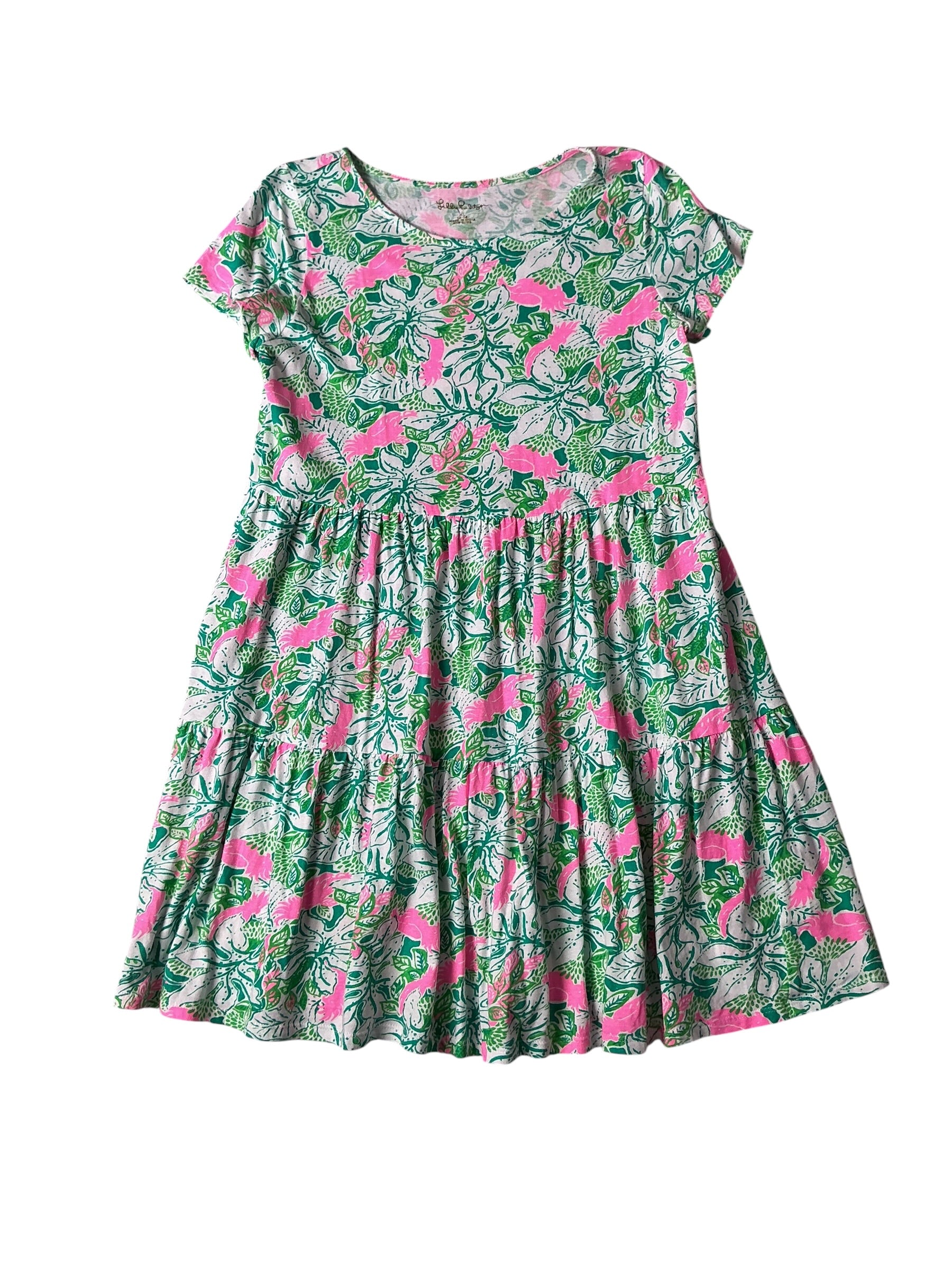 Lilly Pulitzer Girls Mini Geanna Swing Dress Botanical Green Just Wing It - Size XL 12-14