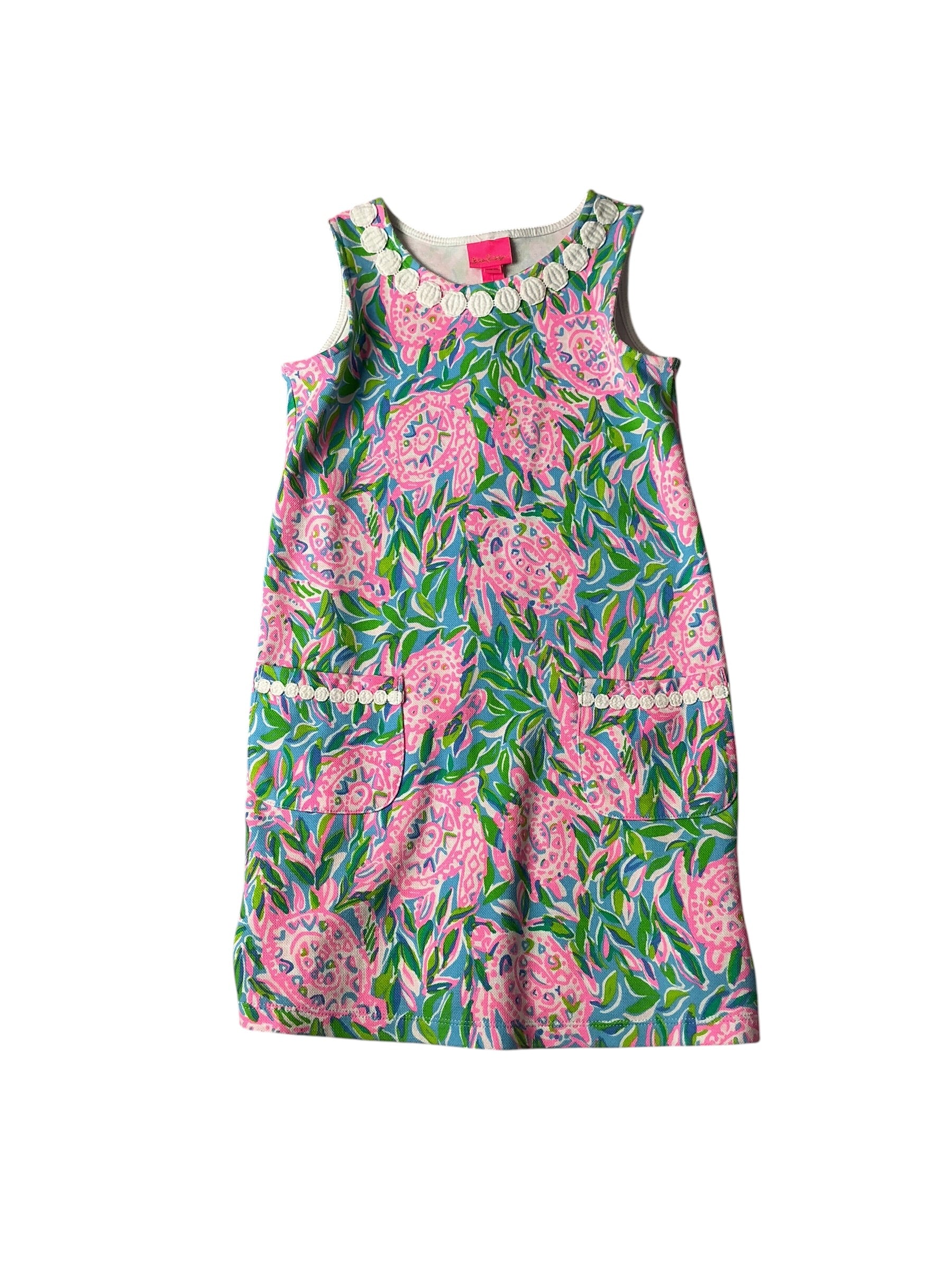 Lilly Pulitzer Kids Little Lilly Classic Shift Dress Frenchie Blue Turtley in Love - Size L 8-10