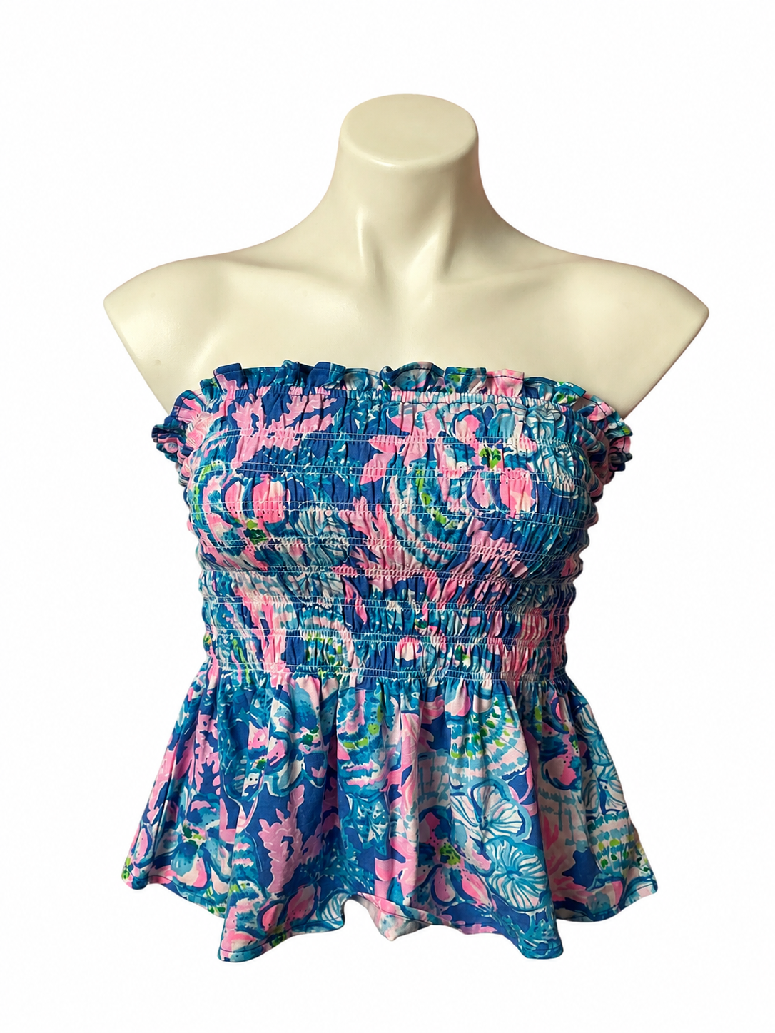 Lilly Pulitzer Jadis Tube Top Blue Tang Sitting Seaside - Size M