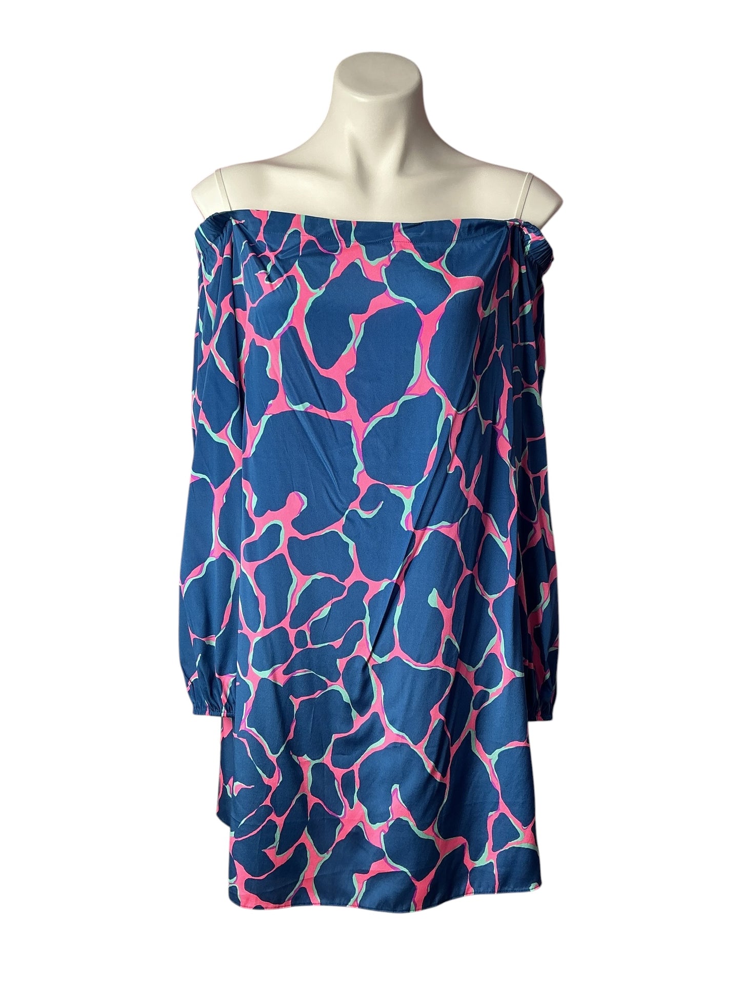 Lilly Pulitzer NWT Audra Stretch Silk Dress Tiki Pink Broken Shaker - Size L