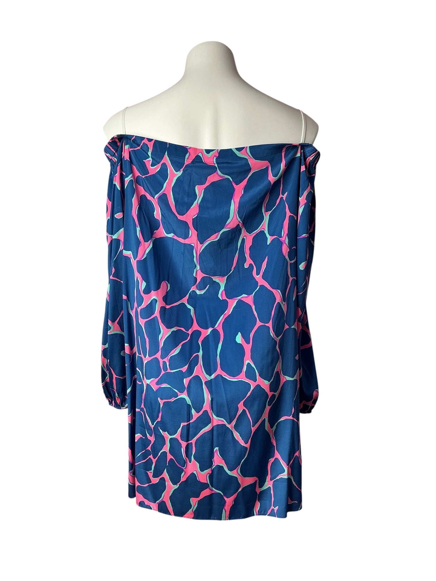 Lilly Pulitzer NWT Audra Stretch Silk Dress Tiki Pink Broken Shaker - Size L