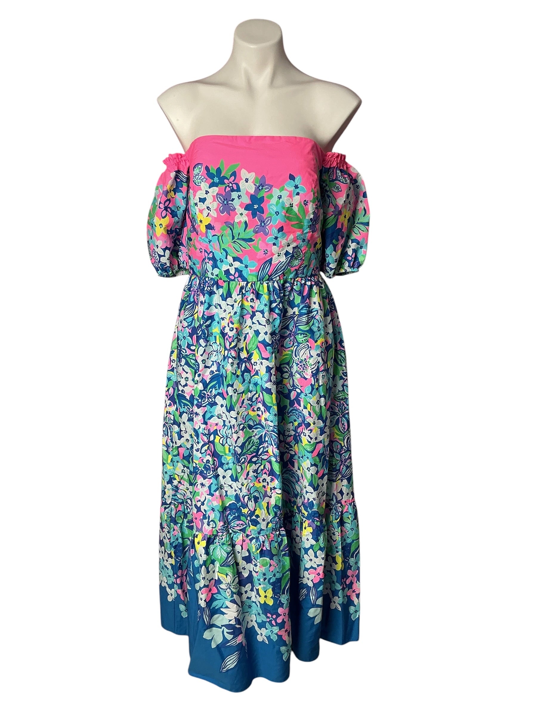 Lilly Pulitzer NWT Zalie Midi Dress Borealis Blue Social Sunset Engineered - Size 12