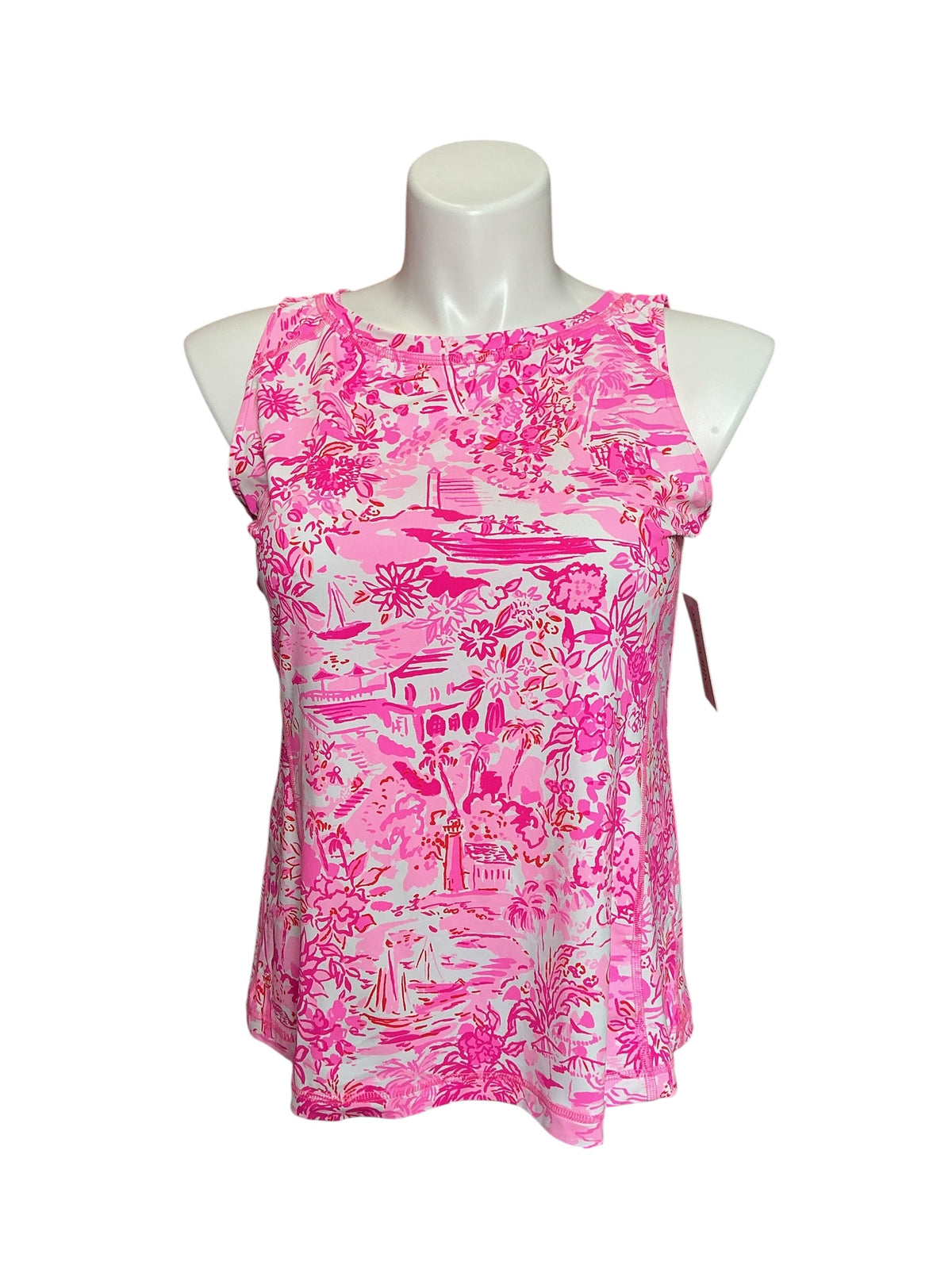 Lilly Pulitzer Luxletic Renay Tank Top Peony Pink Seaside Scene - Size L