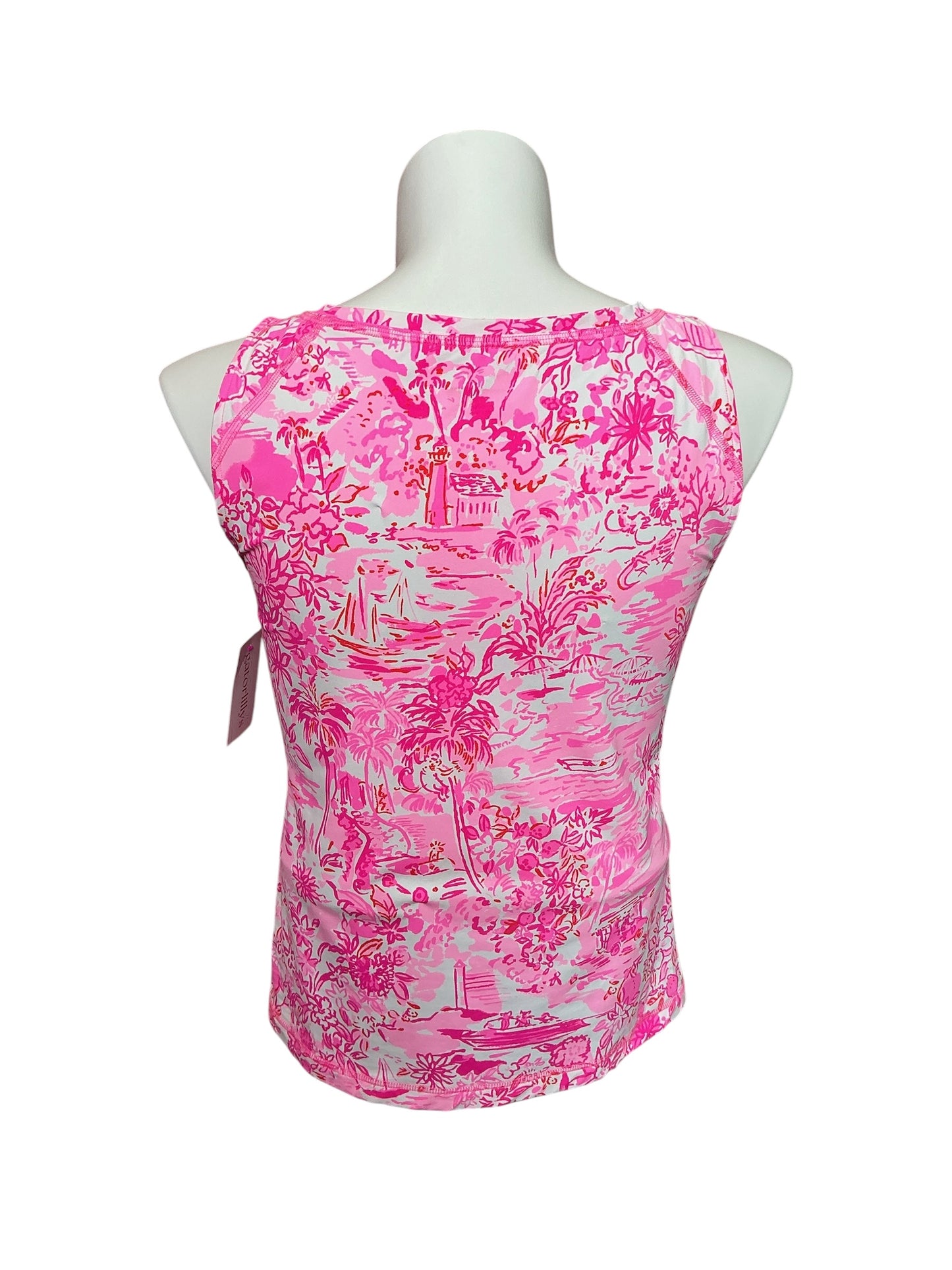 Lilly Pulitzer Luxletic Renay Tank Top Peony Pink Seaside Scene - Size L