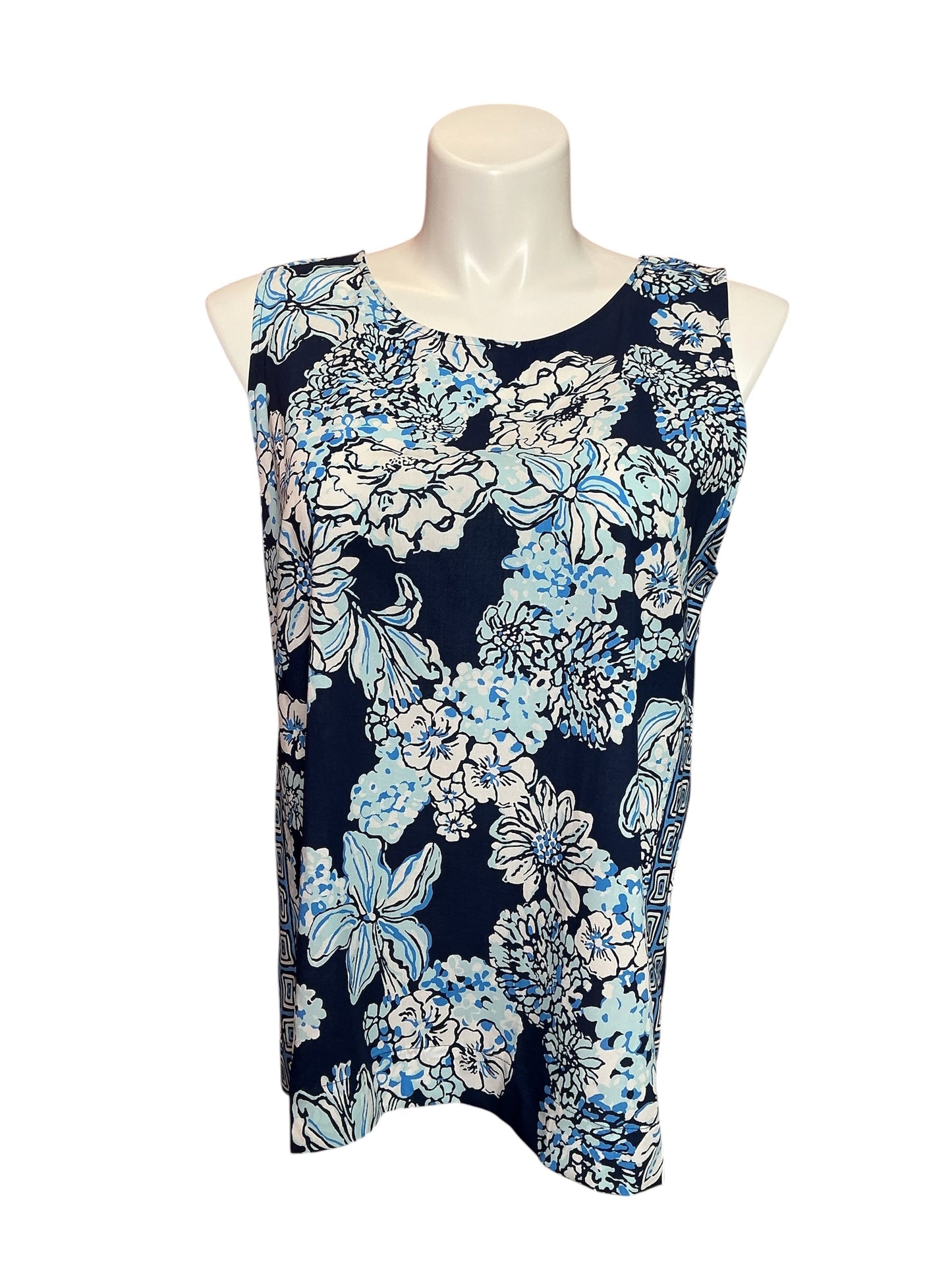 Lilly Pulitzer Iona Sleeveless Top Low Tide Navy Bouquet All Day - Size XL