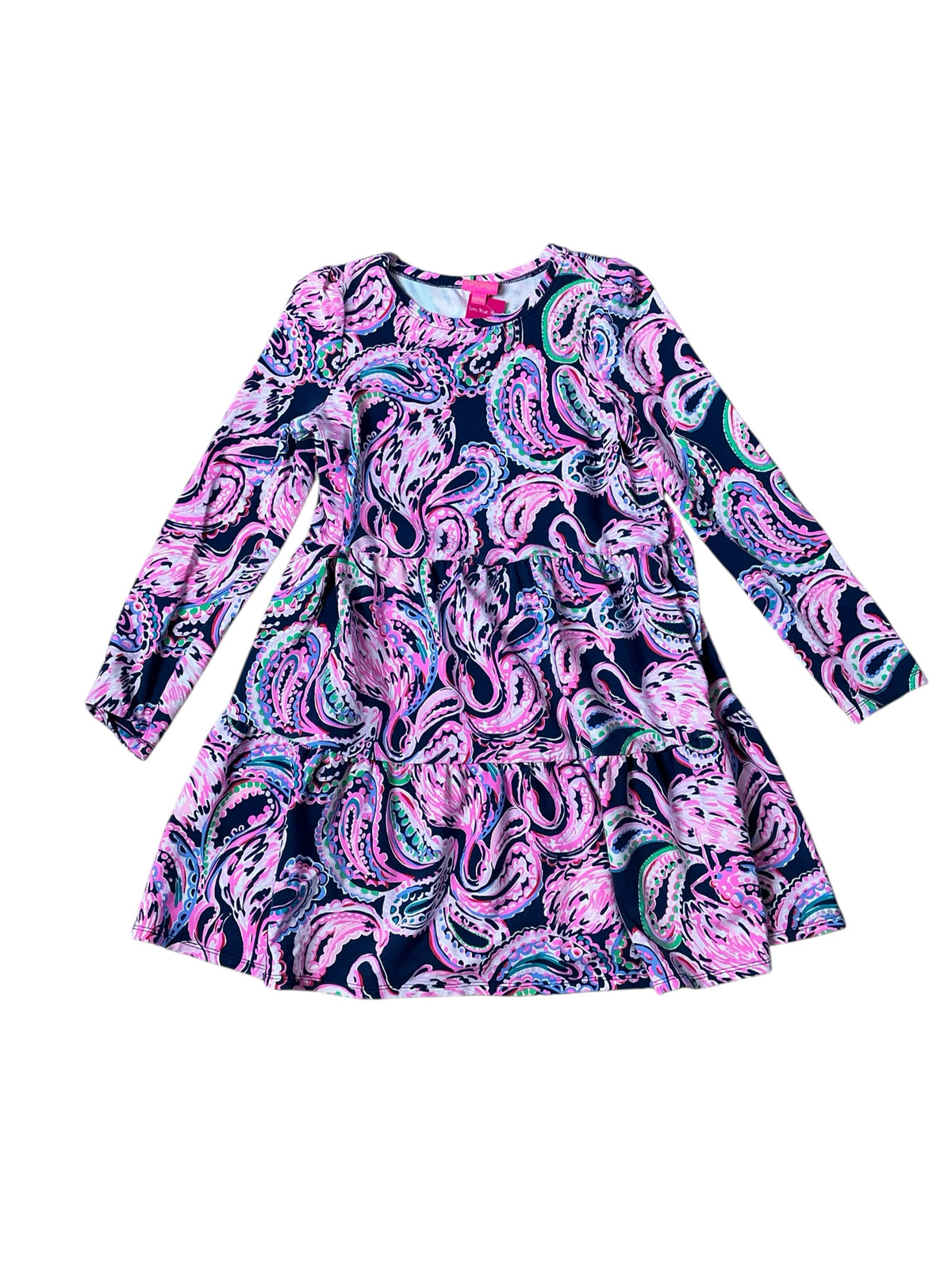 Lilly Pulitzer Mini Kids Arlette Dress High Tide Navy Flock To The Top - Size XL (12-14)