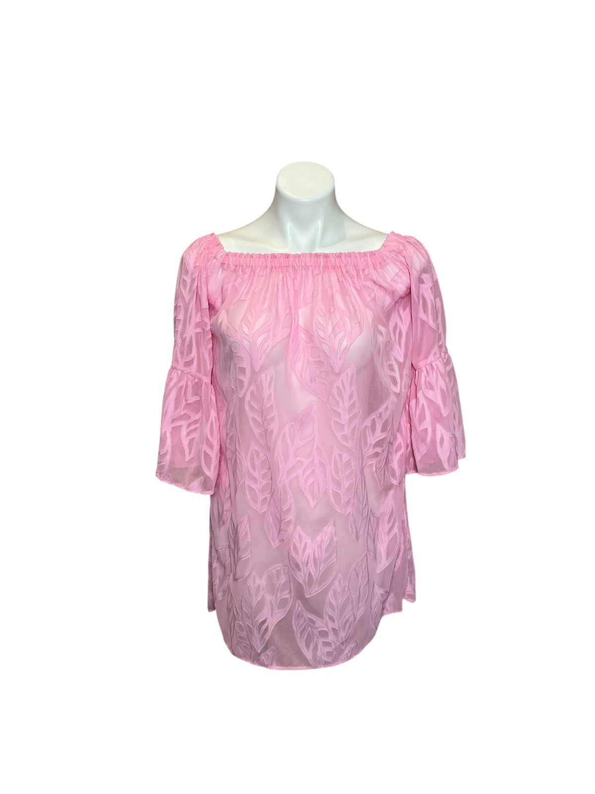 Lilly Pulitzer Nevie Off-the-Shoulder Cover-Up Swirling Leaf Lilly Lace Pink Tropics - Size S