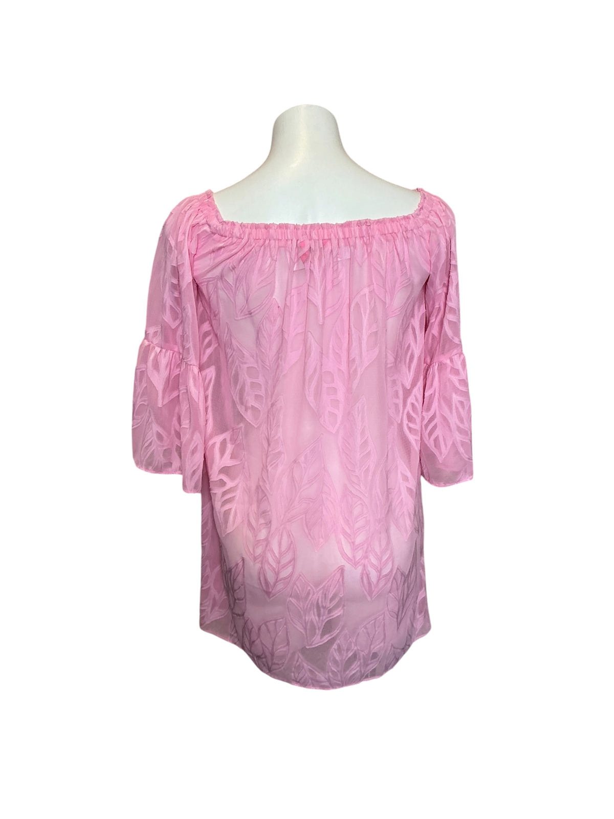 Lilly Pulitzer Nevie Off-the-Shoulder Cover-Up Swirling Leaf Lilly Lace Pink Tropics - Size S