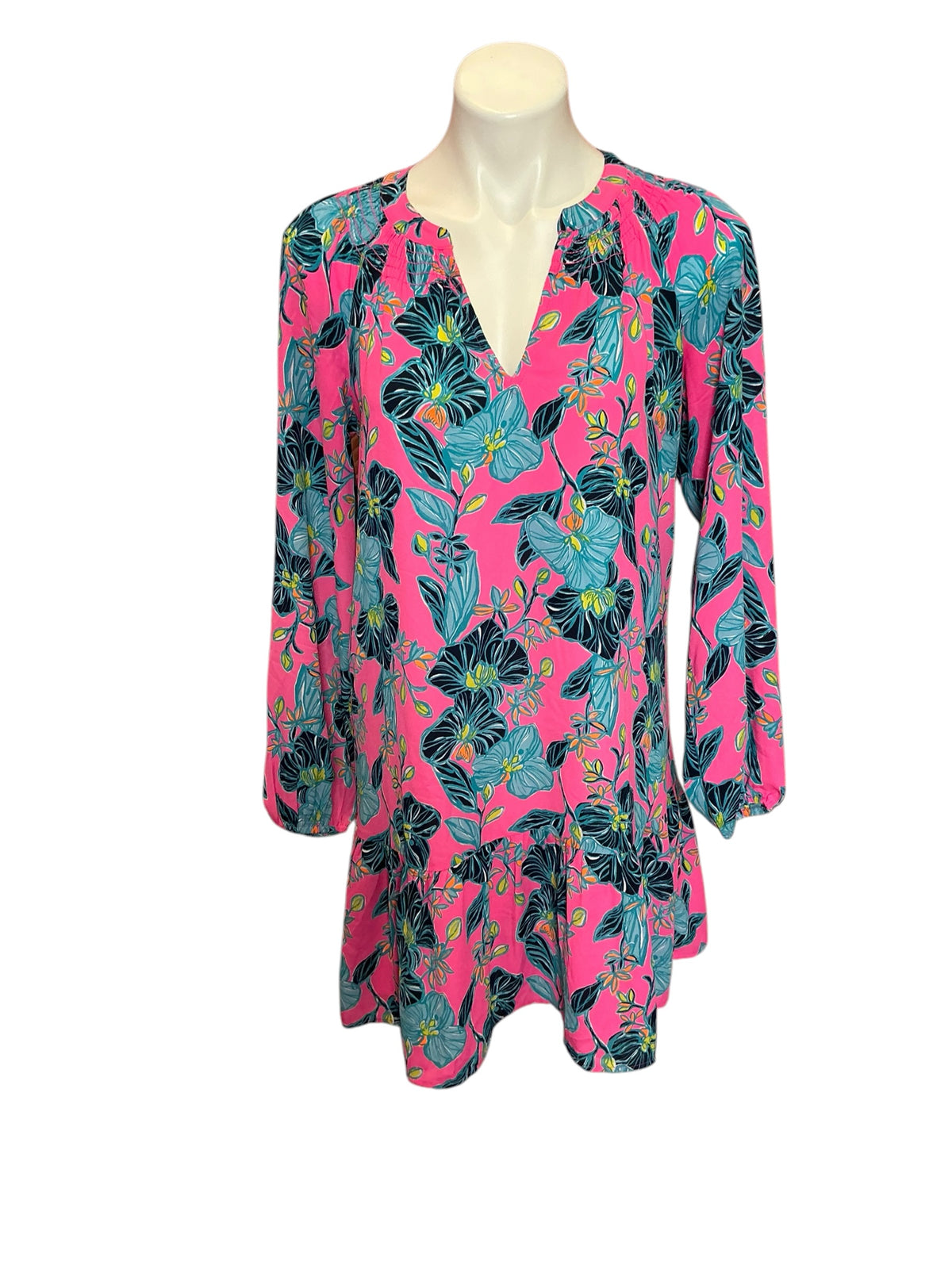 Lilly Pulitzer Lucee Long Sleeve Tunic Dress Pink Isle Blooming For You - Size S