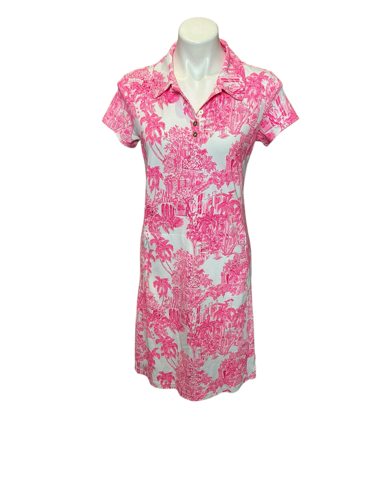Lilly Pulitzer NWT Frida Scallop Polo Dress UPF 50+ Resort White PB Anniversary Toile - Size M