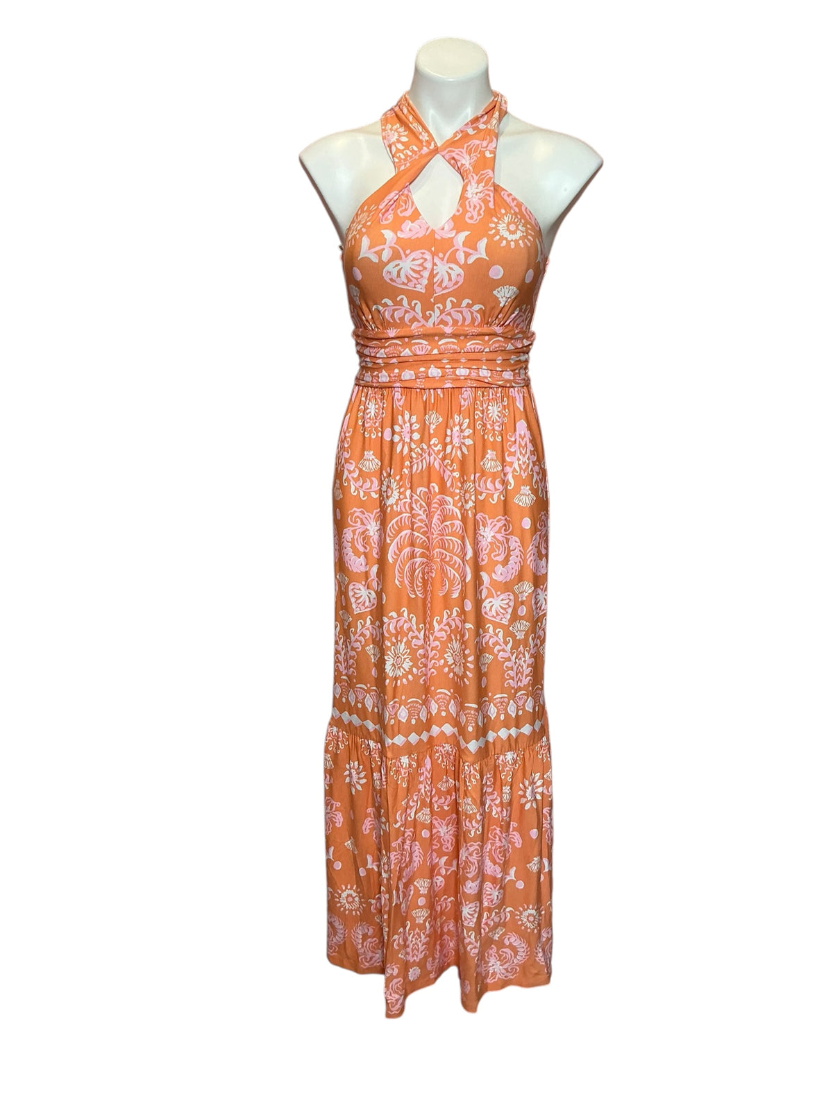 Lilly Pulitzer NWT Montecito Halter Maxi Papaya Breezy Palm Engineered - Size XS