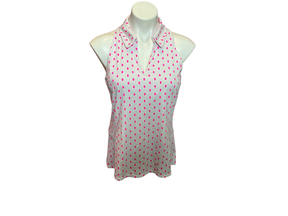Lilly Pulitzer NWT Lakelyn Bra Polo Top UPF 50+ Prosecco Pink Oval Dot - Size L